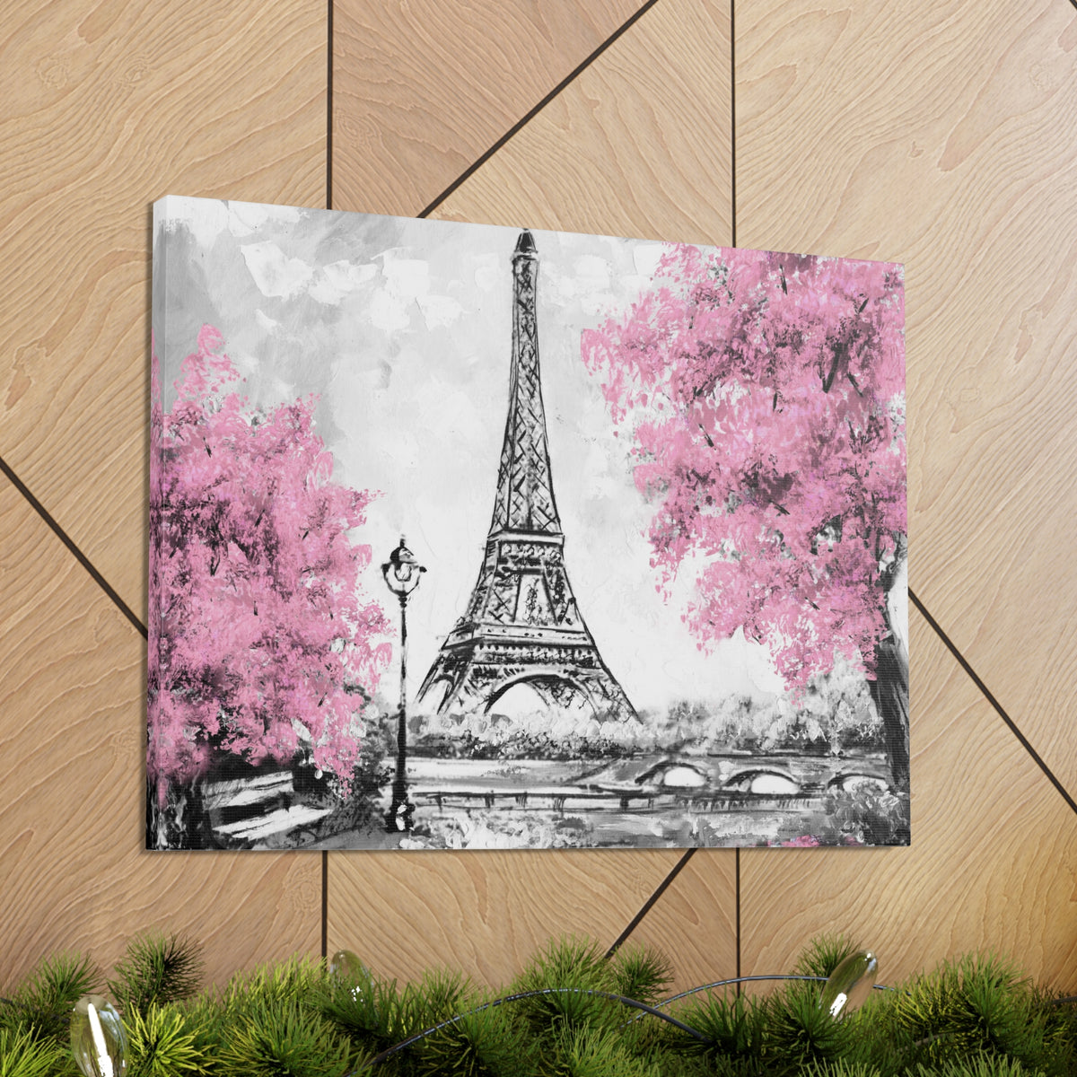 Eiffel Tower Pink Tree France Canvas Artwork High-Quality Breathtaking French City for Home Decor Ready to Hang-Express Your Love Gifts