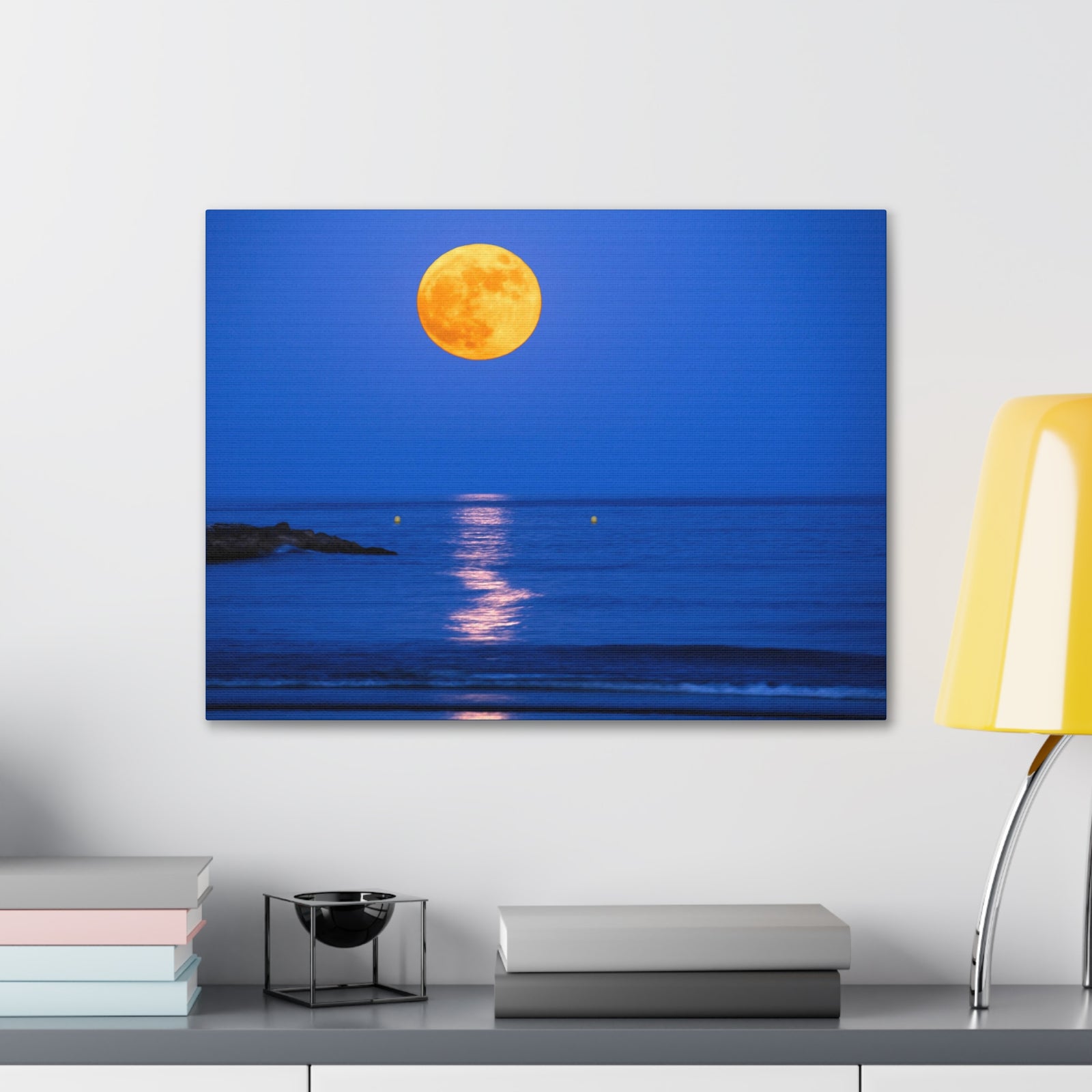 Super Moon over Seascape Sea Canvas Wall Art for Home Decor Ready-to-Hang-Express Your Love Gifts
