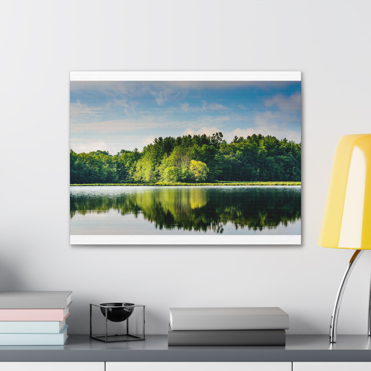 Green Forest Clear Lake Reflection Nature Wilderness Photography Canvas Wall Art for Home Decor Ready-to-Hang-Express Your Love Gifts