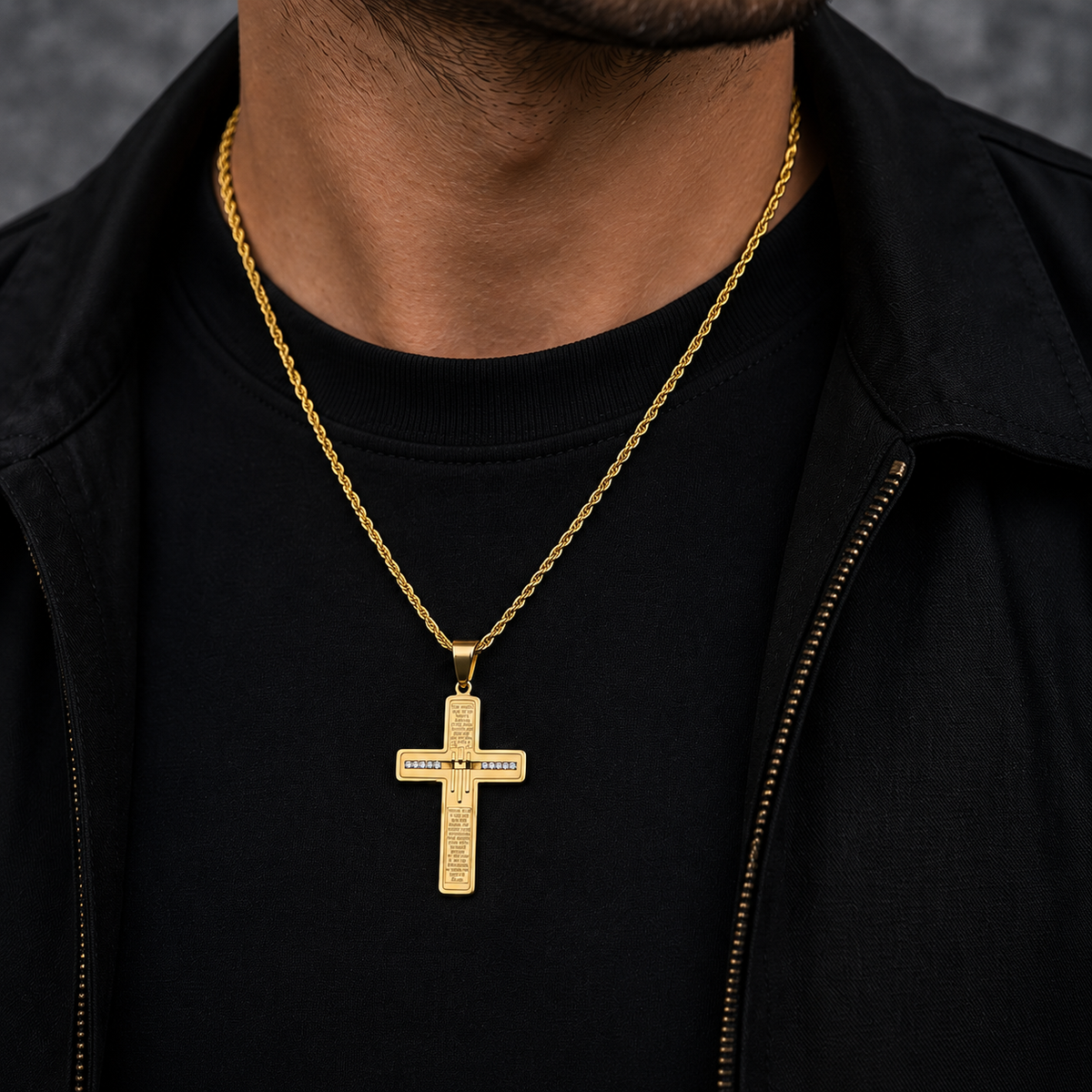 Lords Prayer Men's Cross Pendant 18K Gold Plated 24" Chain-Express Your Love Gifts