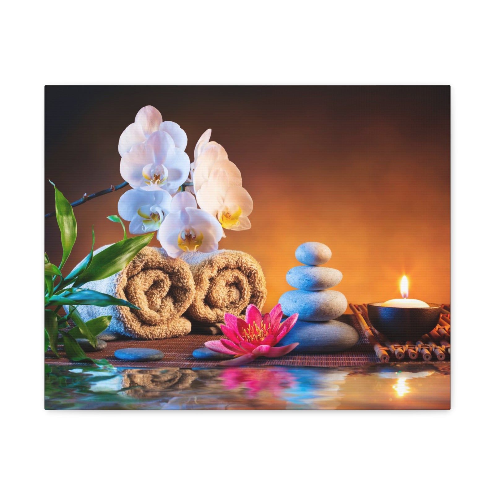 Towels on Bamboo Mat Forest Floral Nature Photography Canvas Wall Art for Home Decor Ready-to-Hang-Express Your Love Gifts