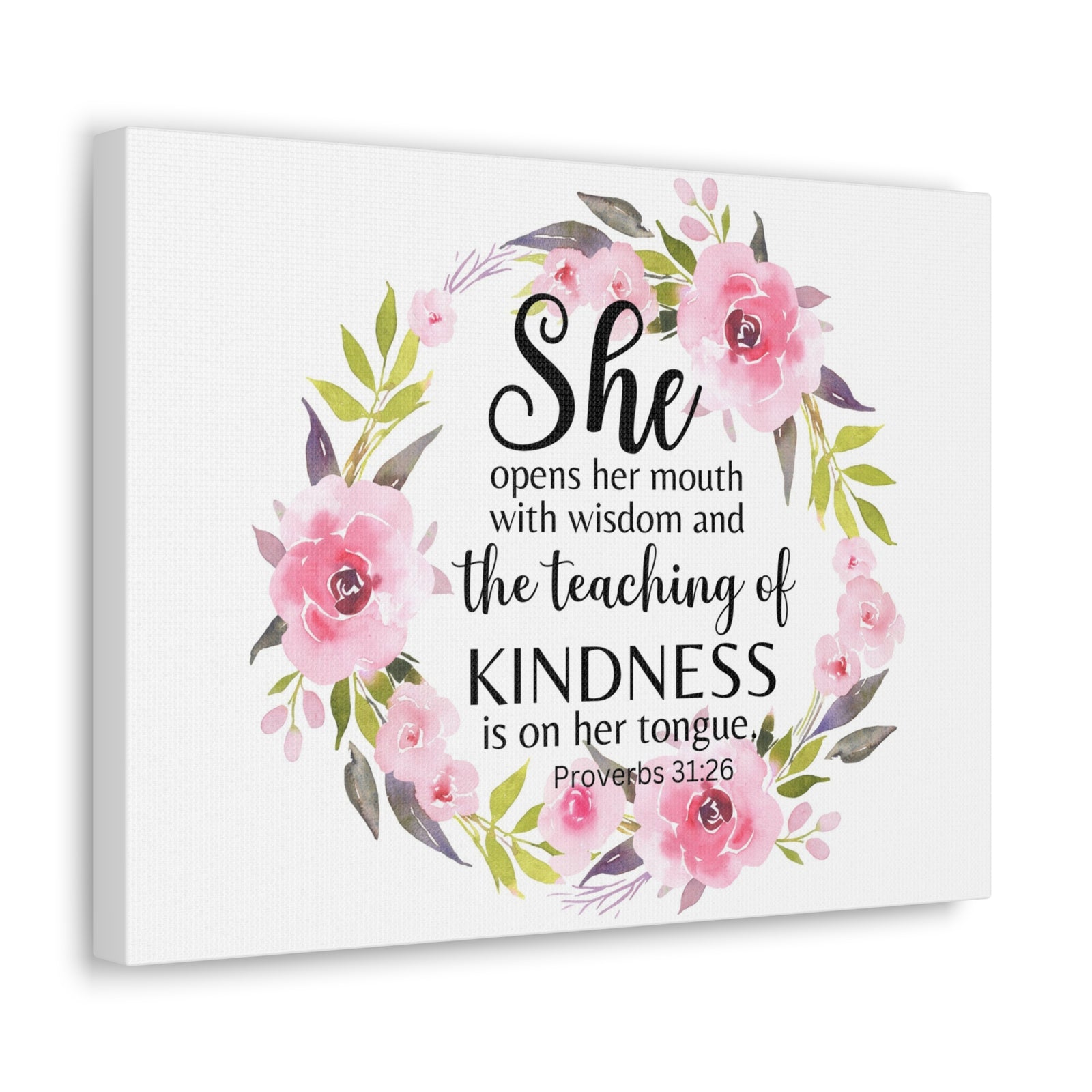 Scripture Walls Proverbs 31:26 She Teaches Kindness Bible Verse Canvas Christian Wall Art Ready to Hang Unframed-Express Your Love Gifts