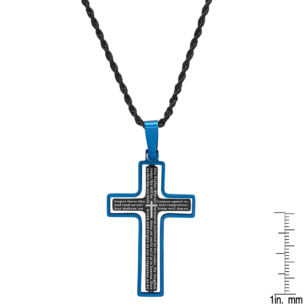 Our Father 24" Spinning Cross Men's Necklace Blue & Black IP Stainless Steel-Express Your Love Gifts