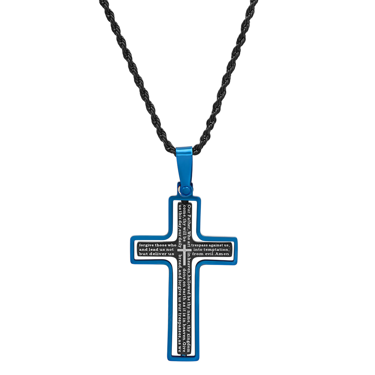 Our Father 24" Spinning Cross Men's Necklace Blue &amp; Black IP Stainless Steel-Express Your Love Gifts