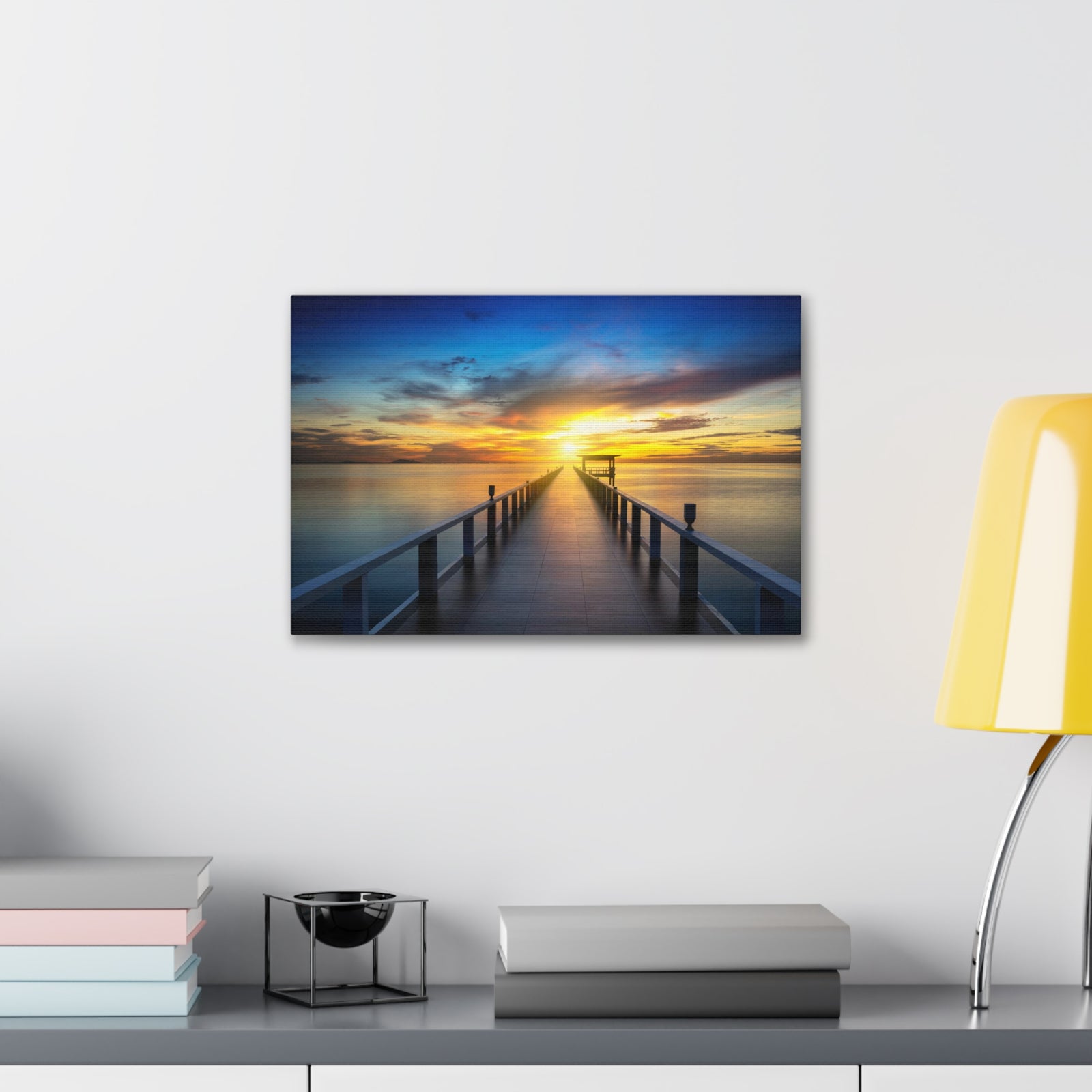 Sunset Beach Pier Nature Wilderness Photography Canvas Wall Art for Home Decor Ready-to-Hang-Express Your Love Gifts
