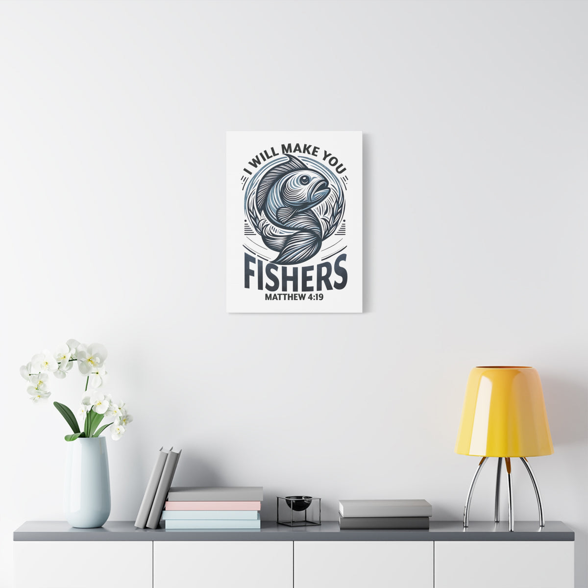 Scripture Walls Matthew 4:19 I Will Make You Fishers Bible Verse Canvas Christian Wall Art Ready to Hang Unframed-Express Your Love Gifts
