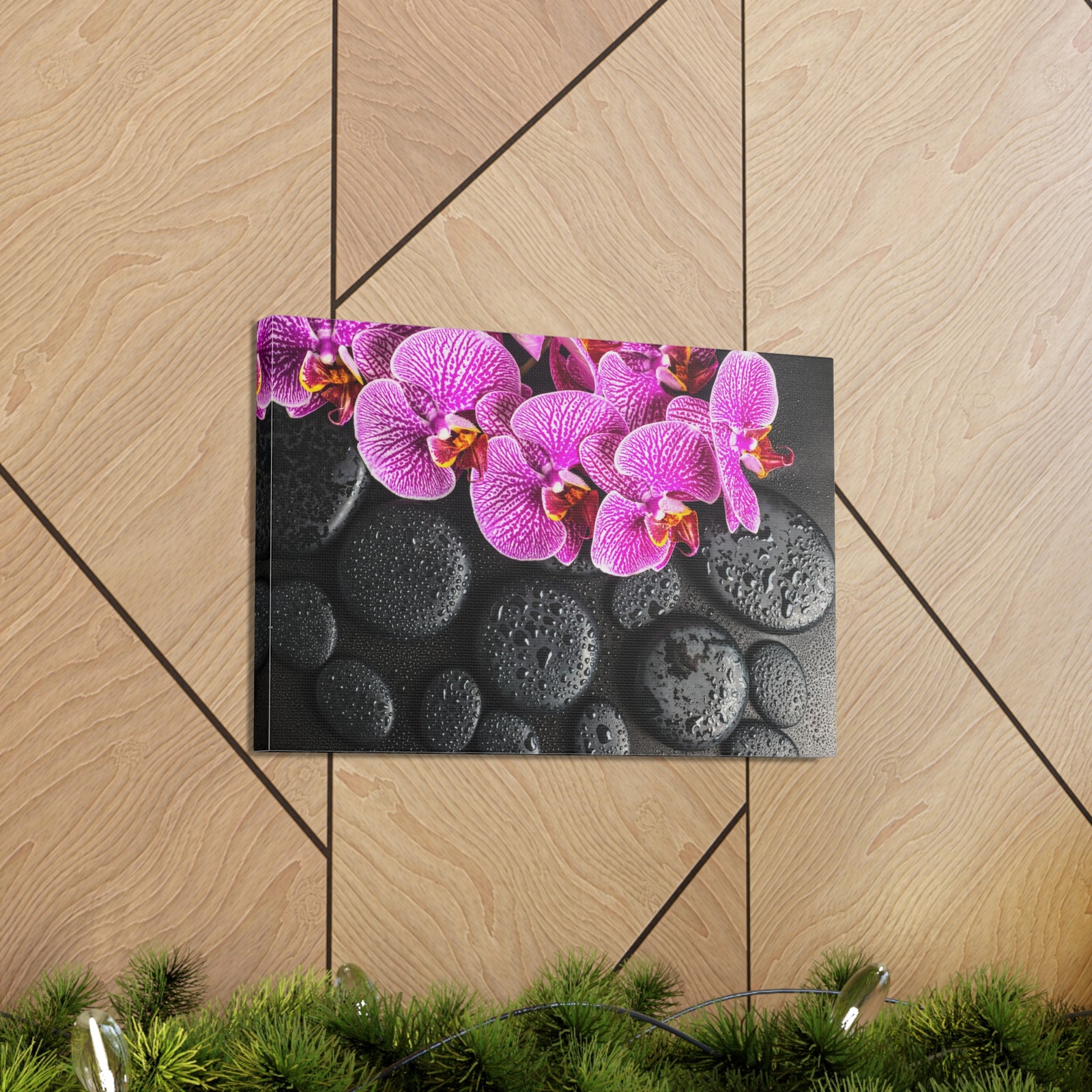 Violet Orchid on Stones Forest Floral Nature Photography Canvas Wall Art for Home Decor Ready-to-Hang-Express Your Love Gifts