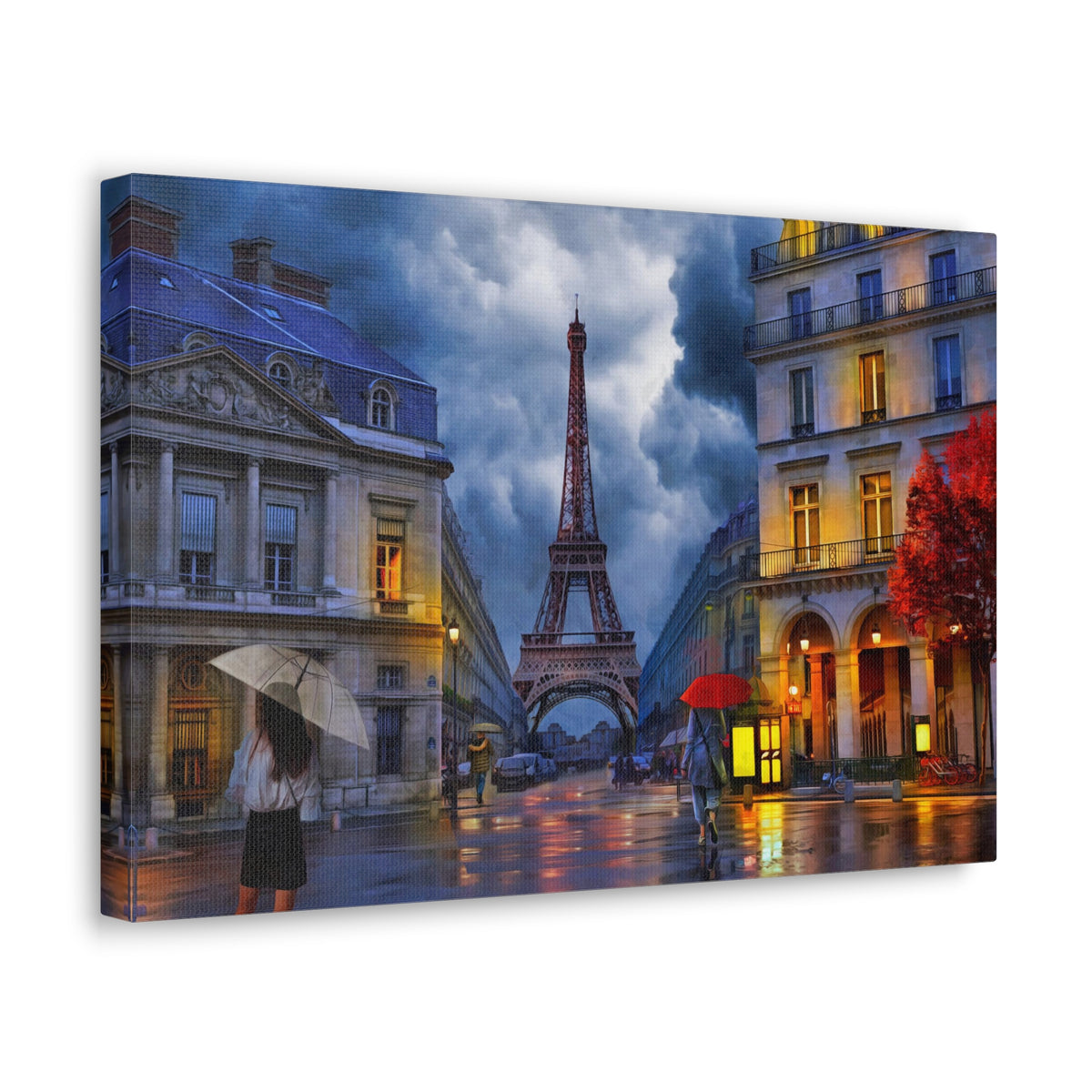 Paris Street View Red Umbrella Eiffel Tower France Canvas Artwork High-Quality Breathtaking French City for Home Decor Ready to Hang-Express Your Love Gifts