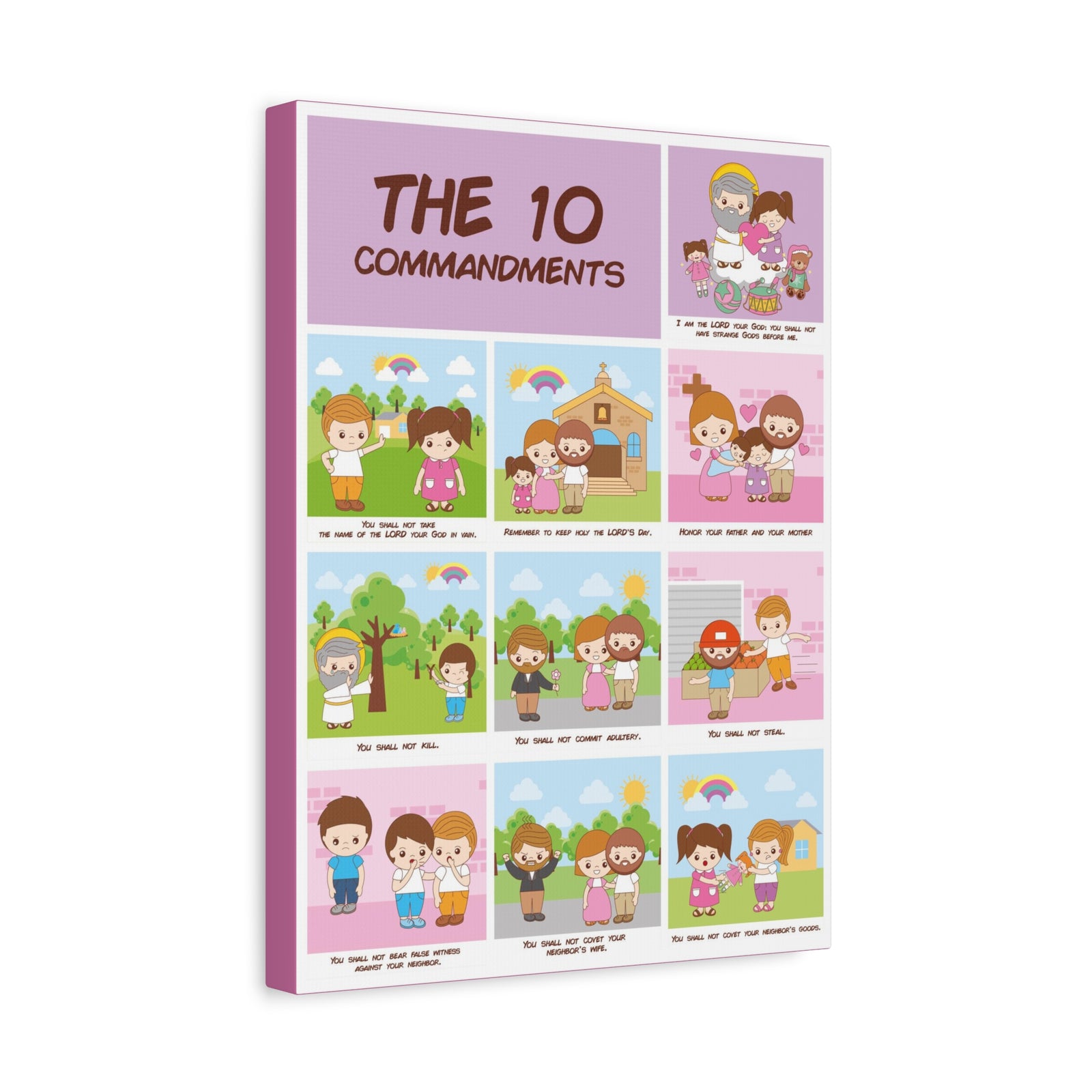 Ten Commandments Wall Decor for Kids Bible Canvas for Church, Classroom, Sunday School, or Homeschool, Christian Learning Old Testament-Express Your Love Gifts