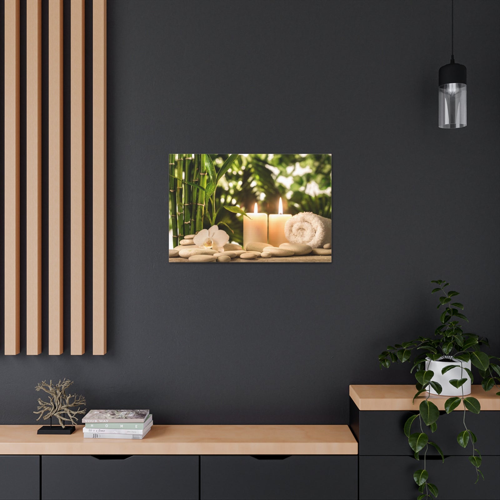 Green Bamboo Leaves Forest Floral Nature Photography Canvas Wall Art for Home Decor Ready-to-Hang-Express Your Love Gifts