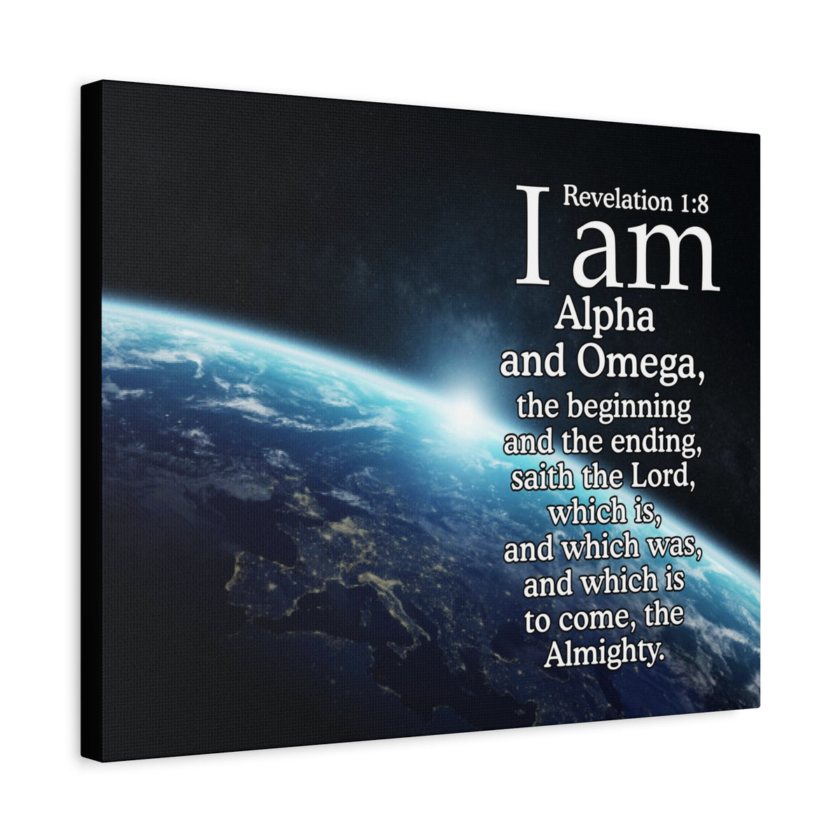 Scripture Canvas Revelation 1:8 Alpha ansd Omega Christian Wall Art Bible Verse Print Ready to Hang-Express Your Love Gifts