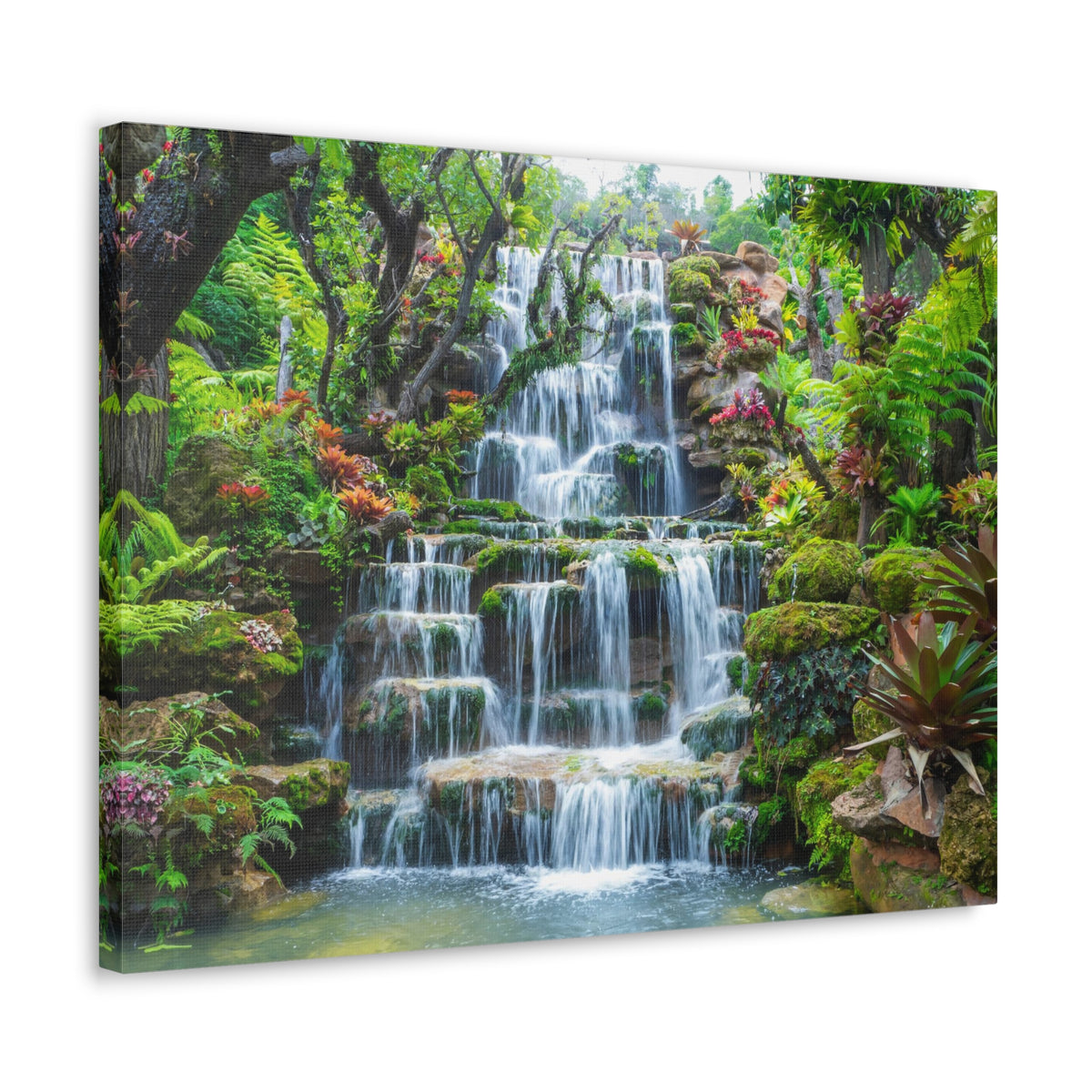 Waterfall w Maple Trees Kyoto Garden Canvas Wall Art for Home Decor Ready-to-Hang-Express Your Love Gifts
