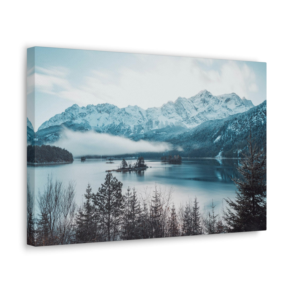Winter Mountain Lake Pine Tree Lake Nature Wilderness Photography Canvas Wall Art for Home Decor Ready-to-Hang-Express Your Love Gifts