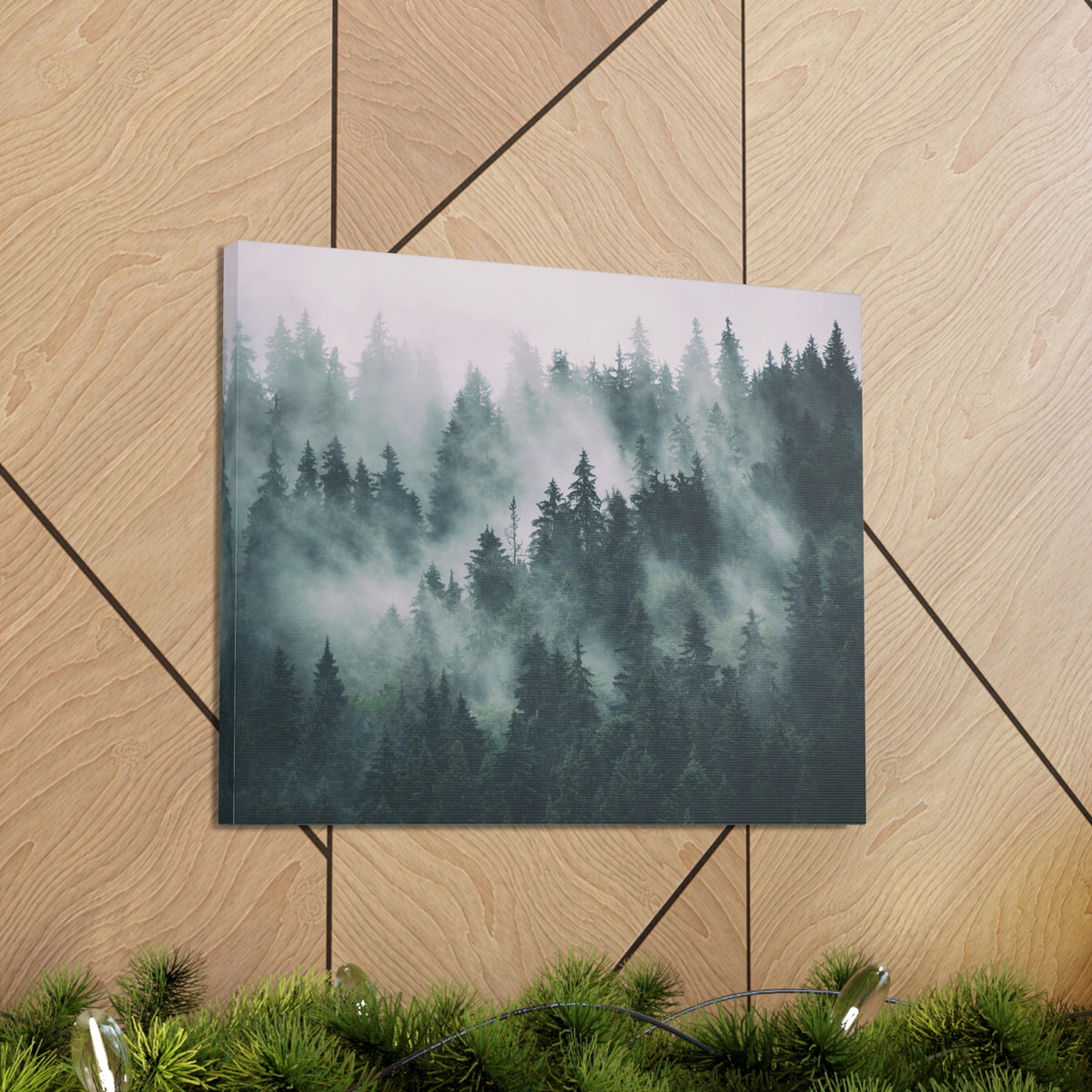 Misty Green Forest Pine Tree Nature Wilderness Photography Canvas Wall Art for Home Decor Ready-to-Hang-Express Your Love Gifts