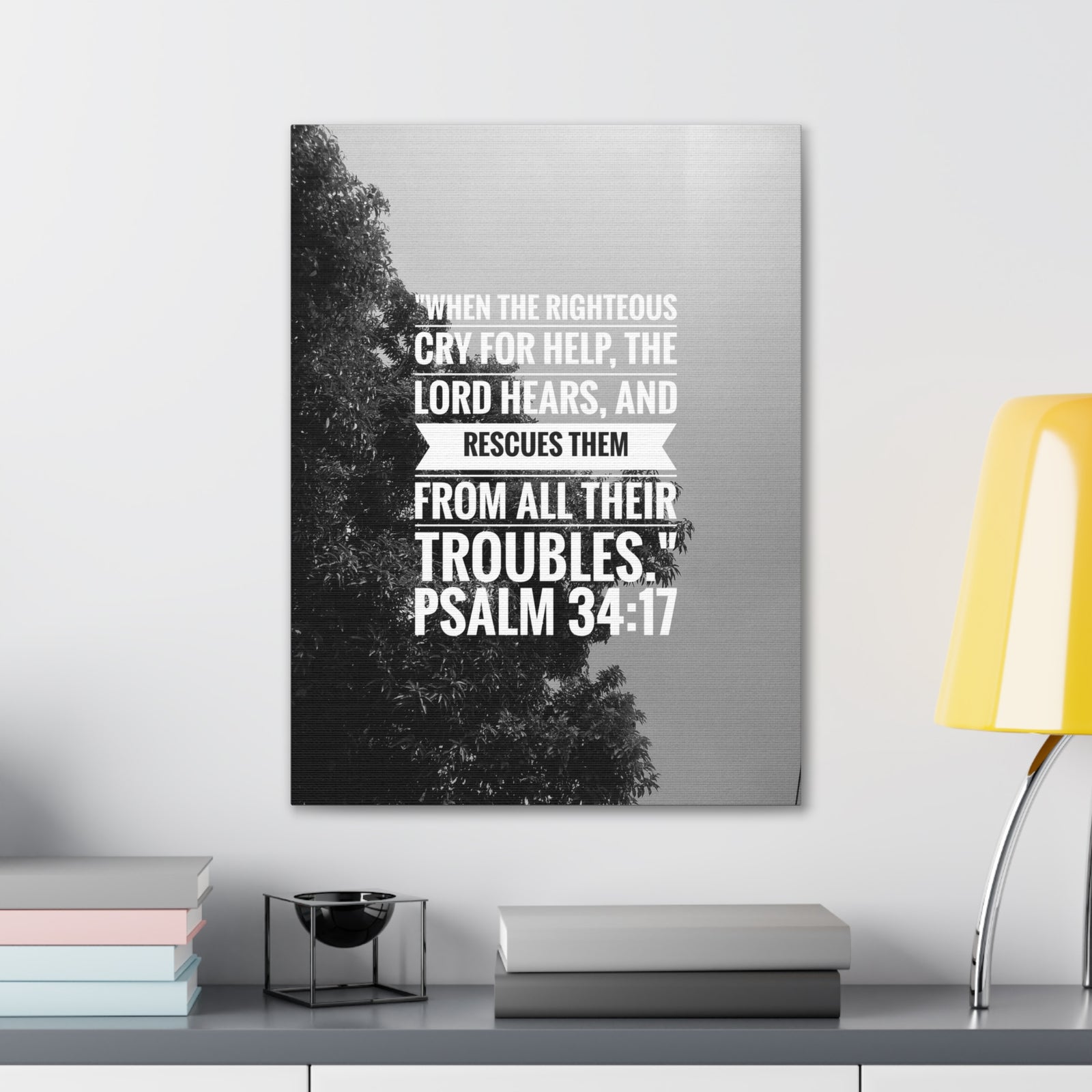 Scripture Canvas Rescues Them Psalm 34:17 Christian Wall Art Bible Verse Print Ready to Hang-Express Your Love Gifts