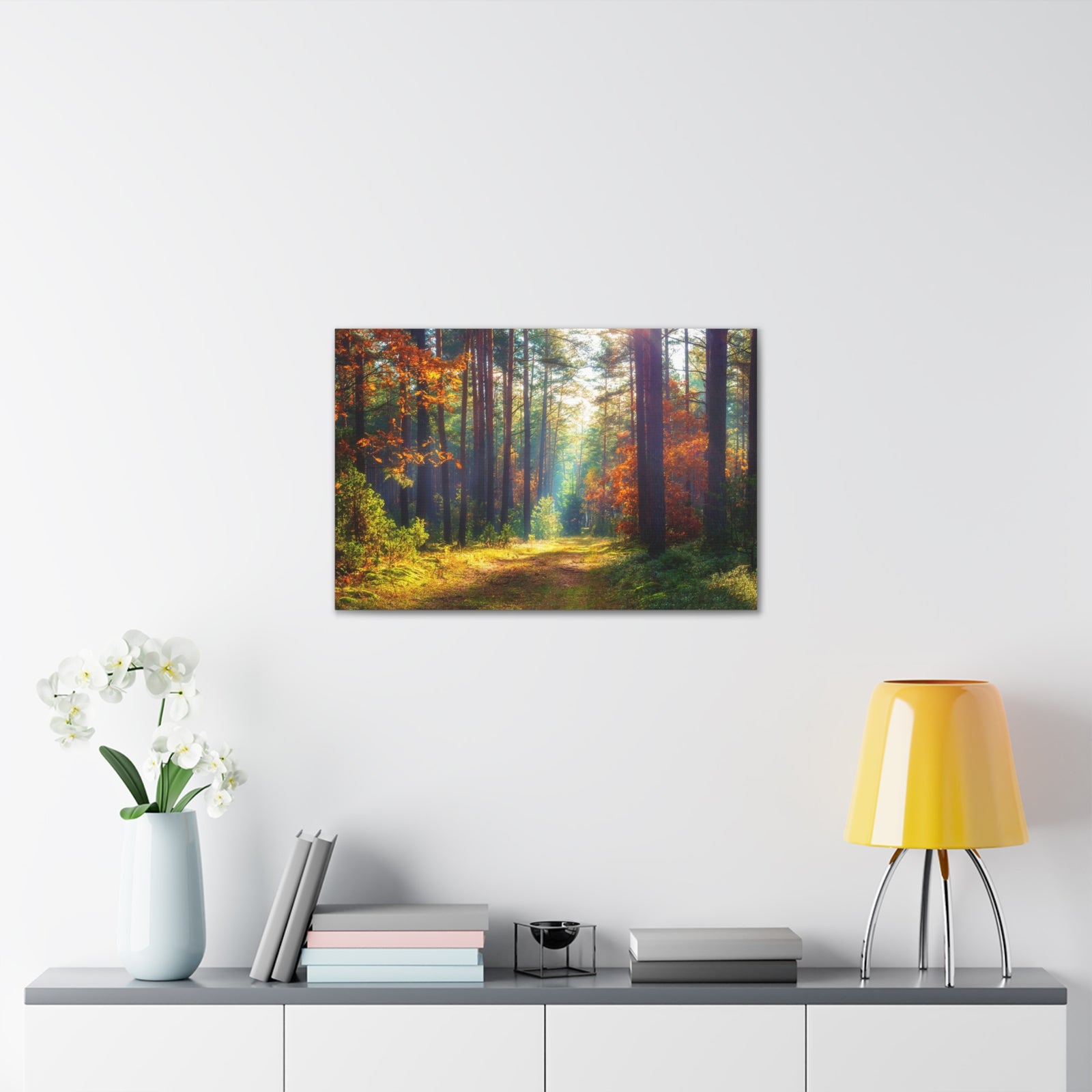 Autumn Forest Sunlight Shine Orange Tree Nature Wilderness Photography Canvas Wall Art for Home Decor Ready-to-Hang-Express Your Love Gifts