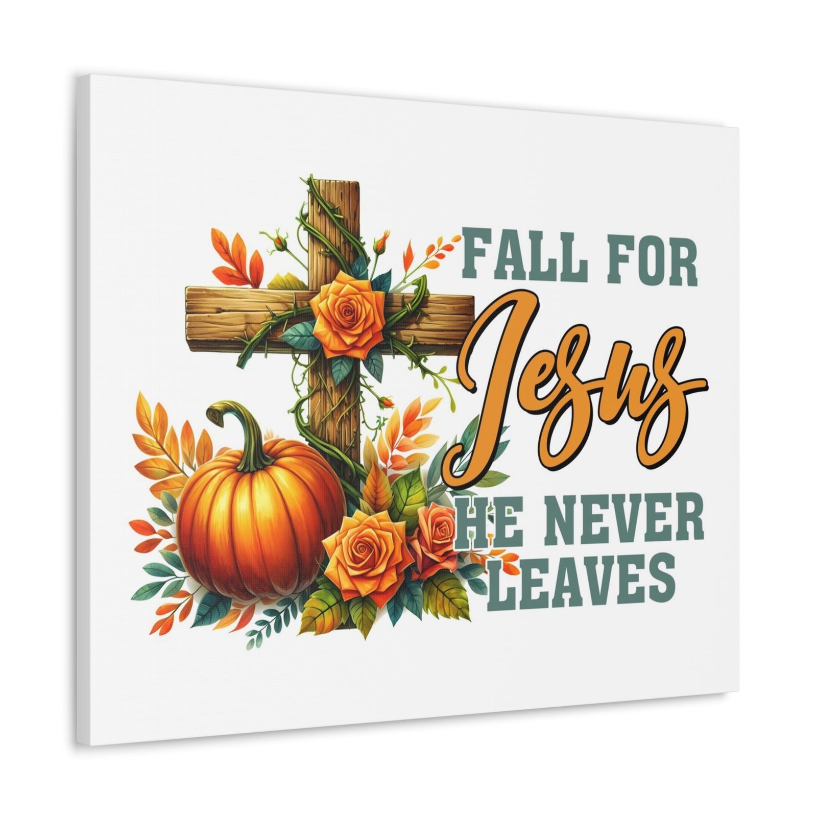 Scripture Walls Jesus Never Leaves Autumn Bible Verse Canvas Christian Wall Art Ready to Hang Unframed-Express Your Love Gifts