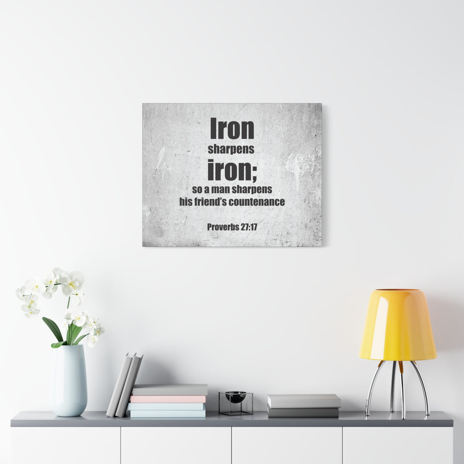 Scripture Canvas Iron Sharpens Iron Proverbs 27:17 Christian Wall Art Bible Verse Print Ready to Hang-Express Your Love Gifts