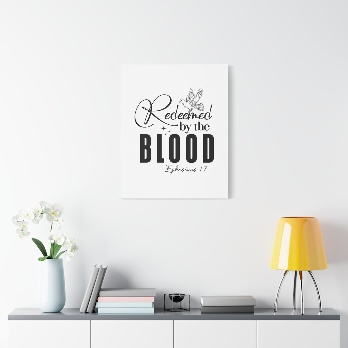 Scripture Walls Ephesians 1:7 Redeemed by Blood Bible Verse Canvas Christian Wall Art Ready to Hang Unframed-Express Your Love Gifts