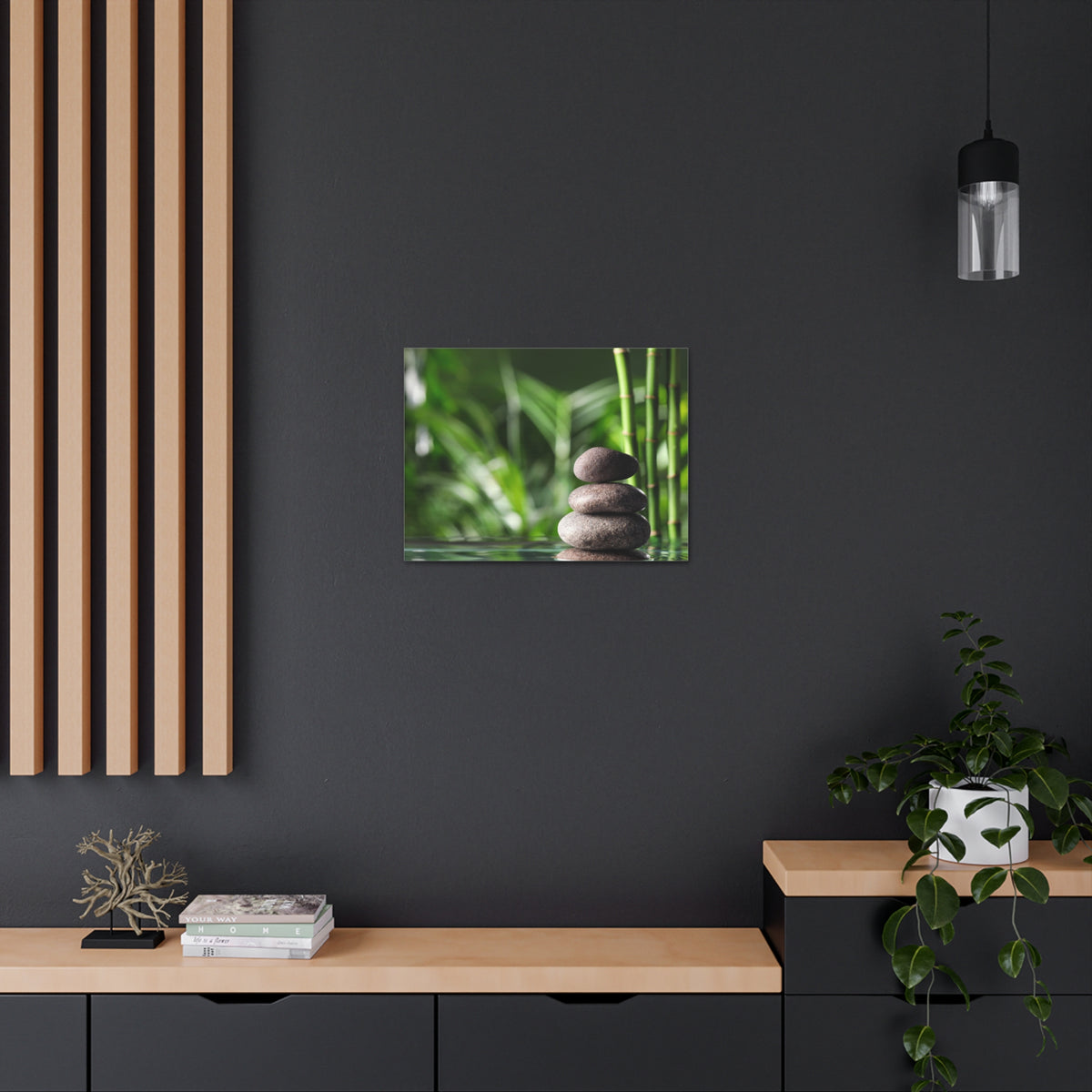 Stacked Stones on Water Forest Floral Nature Photography Canvas Wall Art for Home Decor Ready-to-Hang-Express Your Love Gifts