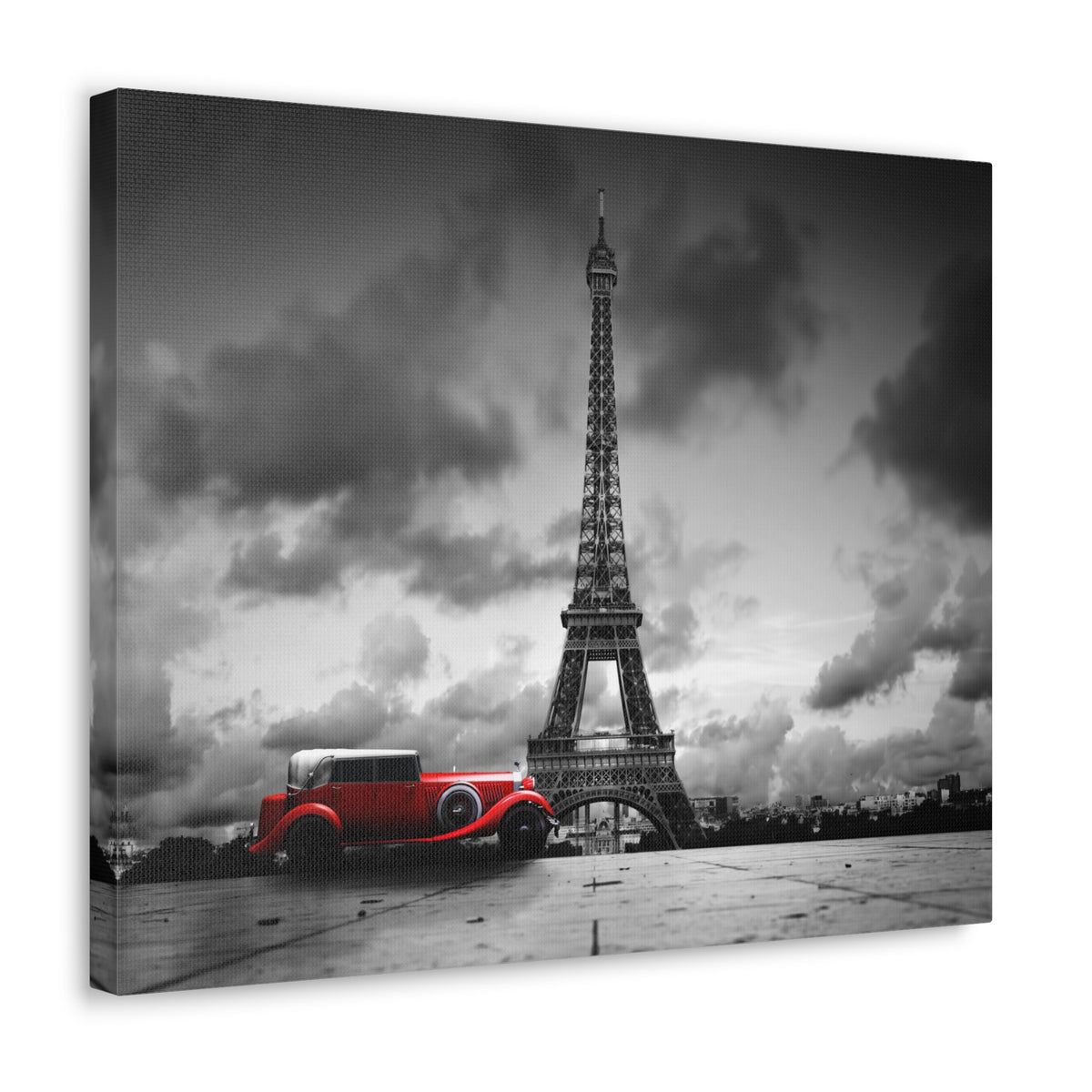 Eiffel Tower Skyline Black White Rain Red Umbrella Canvas Artwork High-Quality Breathtaking Stunning Cityscape for Home Decor Ready to Hang-Express Your Love Gifts