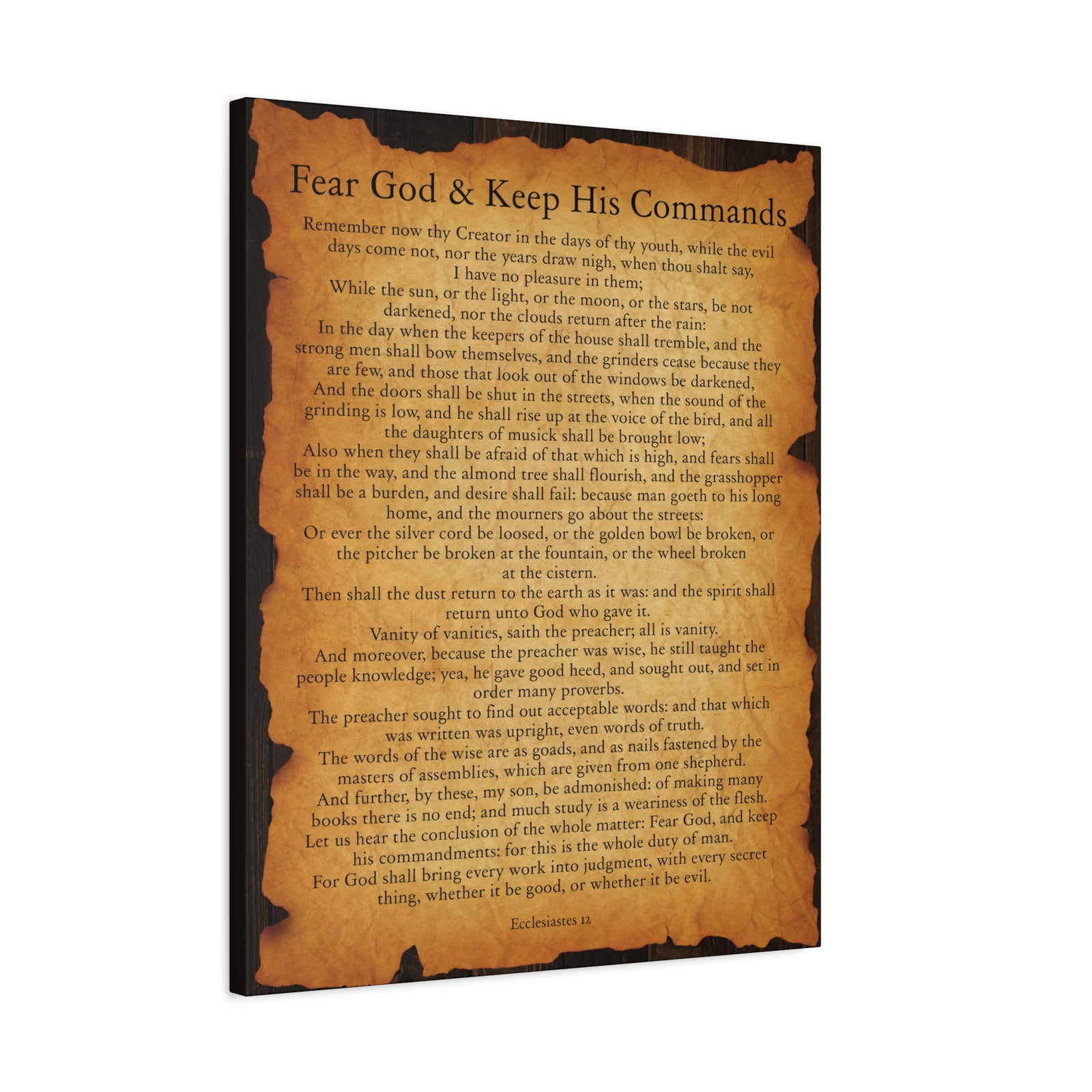 Scripture Walls Fear God & Keep His Commands Ecclesiastes 12 Gold Brown Bible Verse Canvas Christian Wall Art Ready to Hang-Express Your Love Gifts