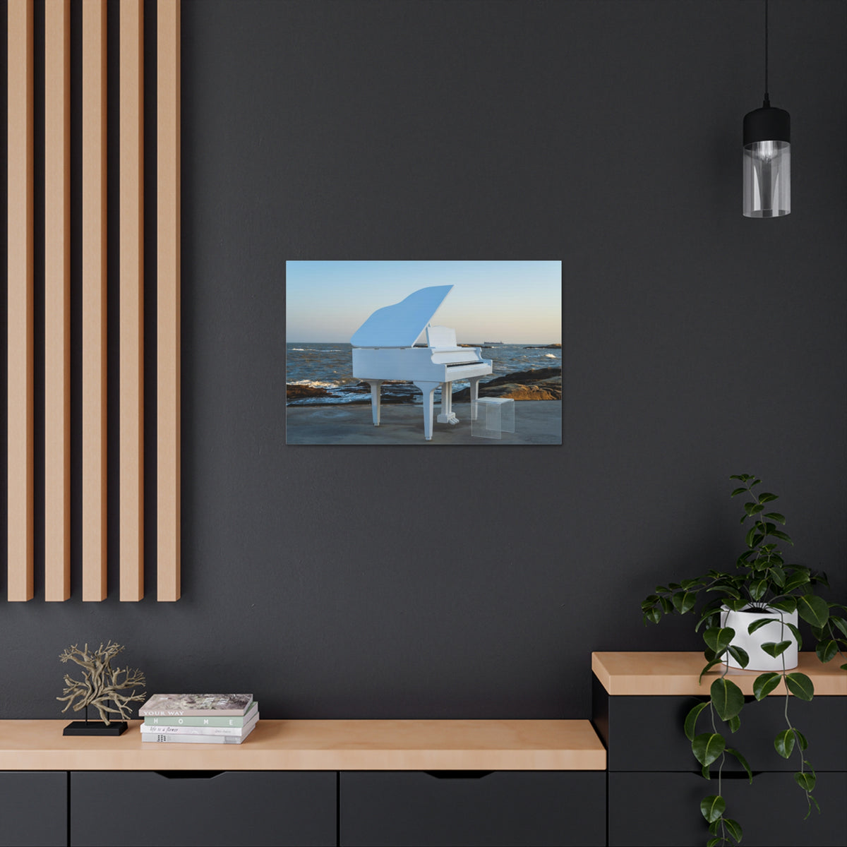 Piano White On Beach Music Lover's Delight Piano Keyboard Canvas Wall Art for Home Decor Ready-to-Hang-Express Your Love Gifts
