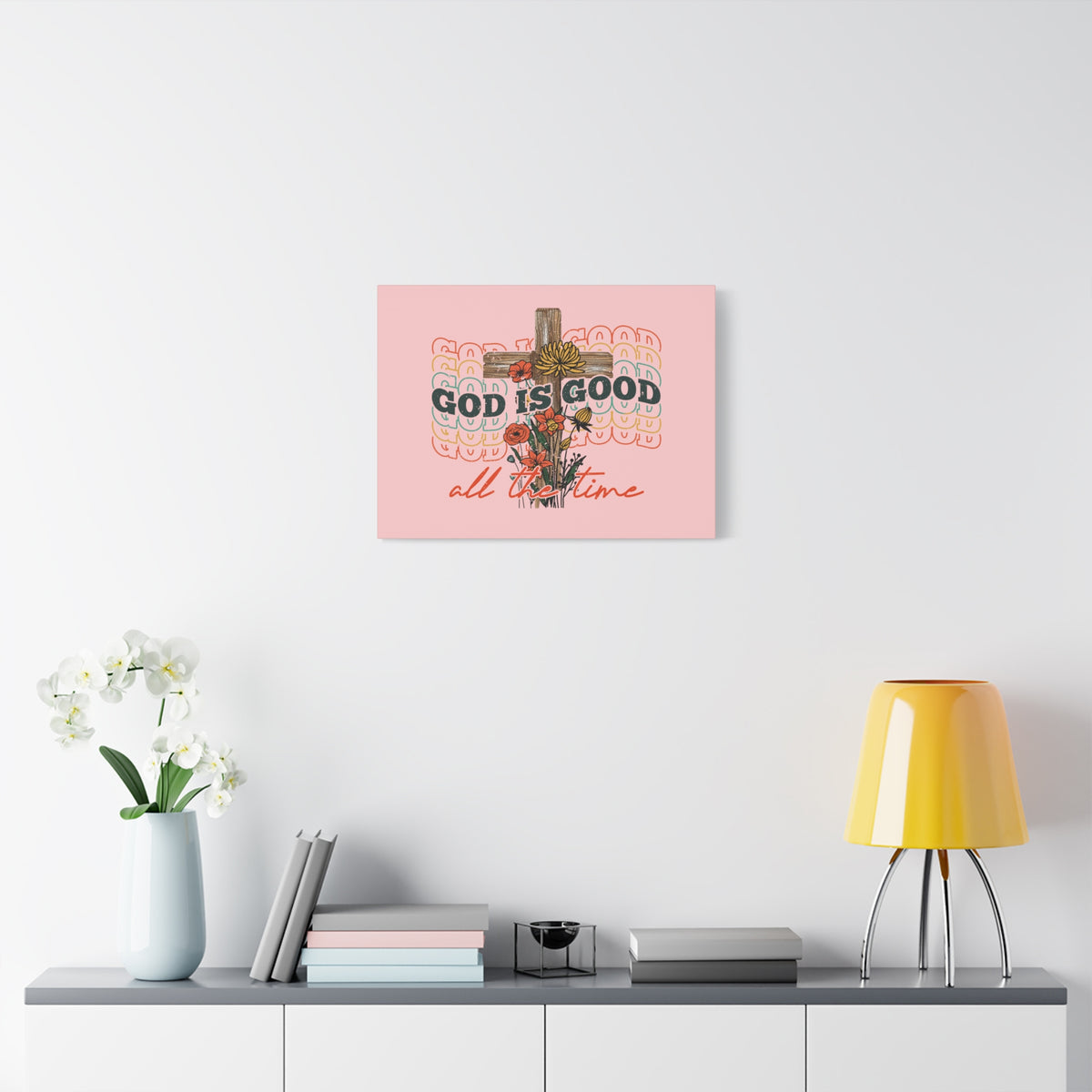 Scripture Canvas God Is Good Psalm 100:5 Light Red Christian Wall Art Bible Verse Print Ready to Hang-Express Your Love Gifts