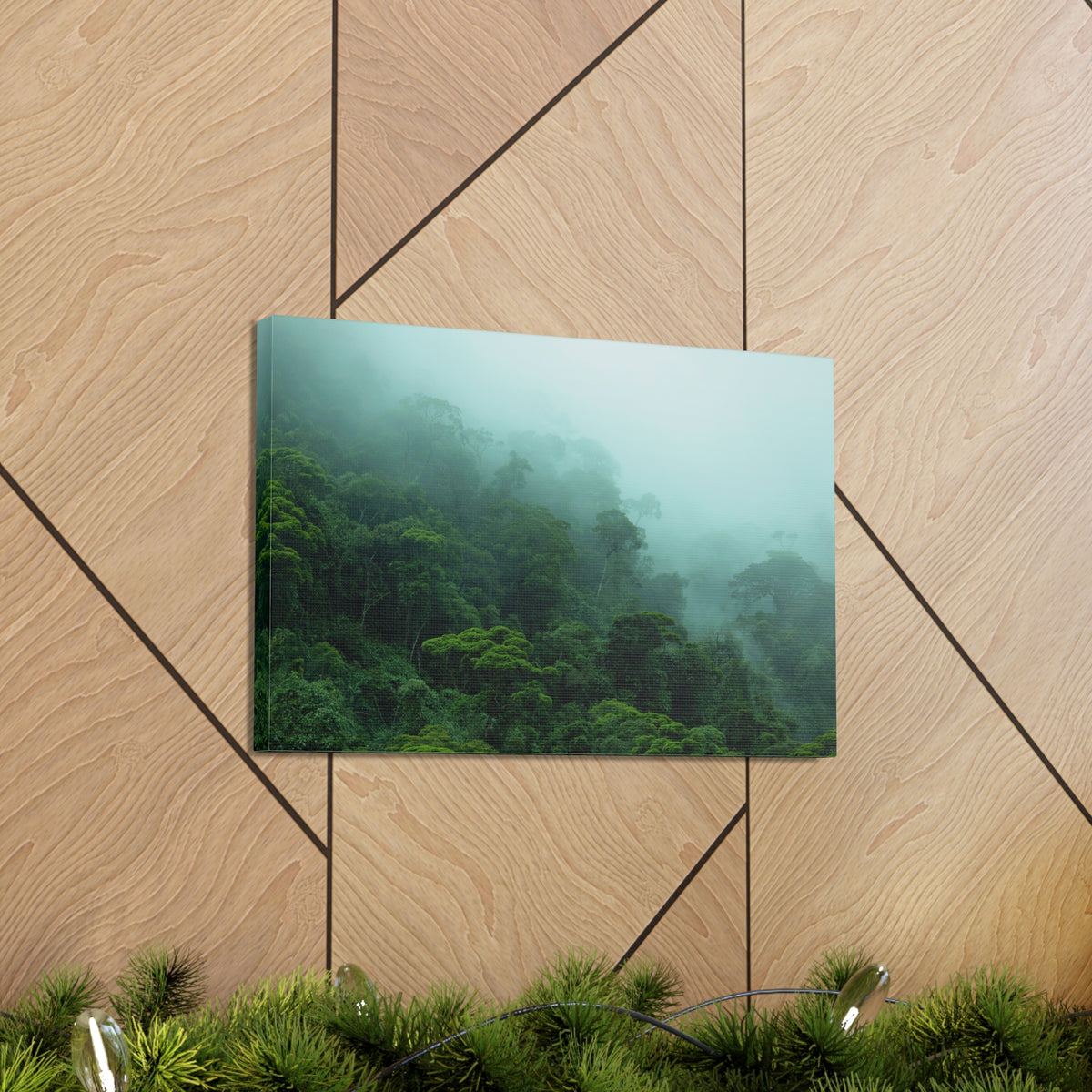 Dark Misty Forest Nature Wilderness Photography Canvas Wall Art for Home Decor Ready-to-Hang-Express Your Love Gifts