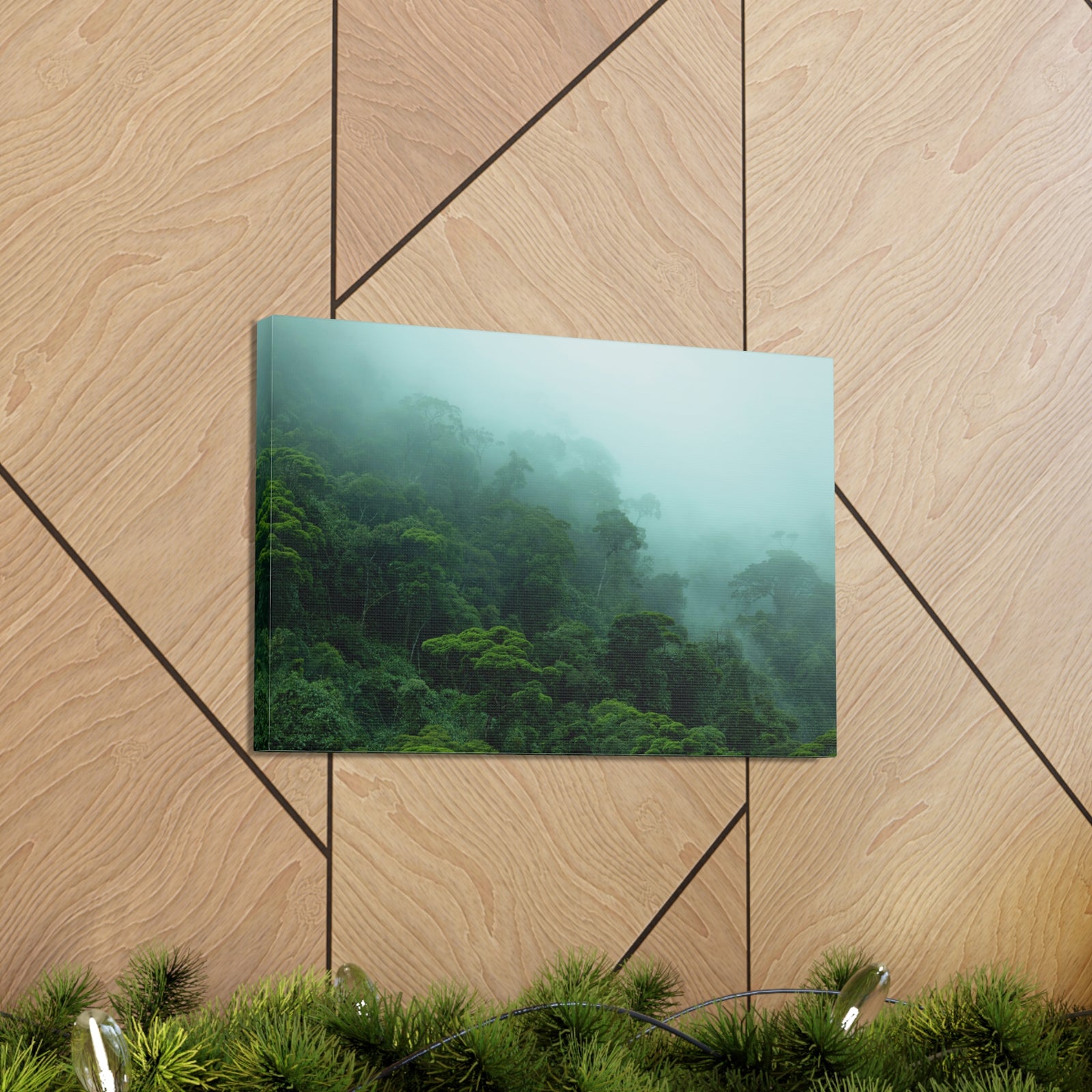 Dark Misty Forest Nature Wilderness Photography Canvas Wall Art for Home Decor Ready-to-Hang-Express Your Love Gifts