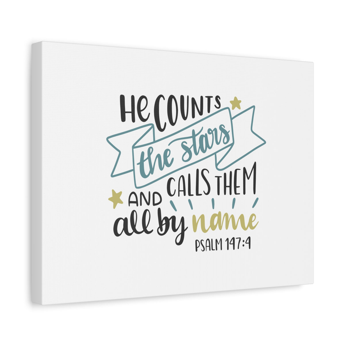 Scripture Canvas All By Name Psalm 147:4 Christian Wall Art Bible Verse Print Ready to Hang-Express Your Love Gifts