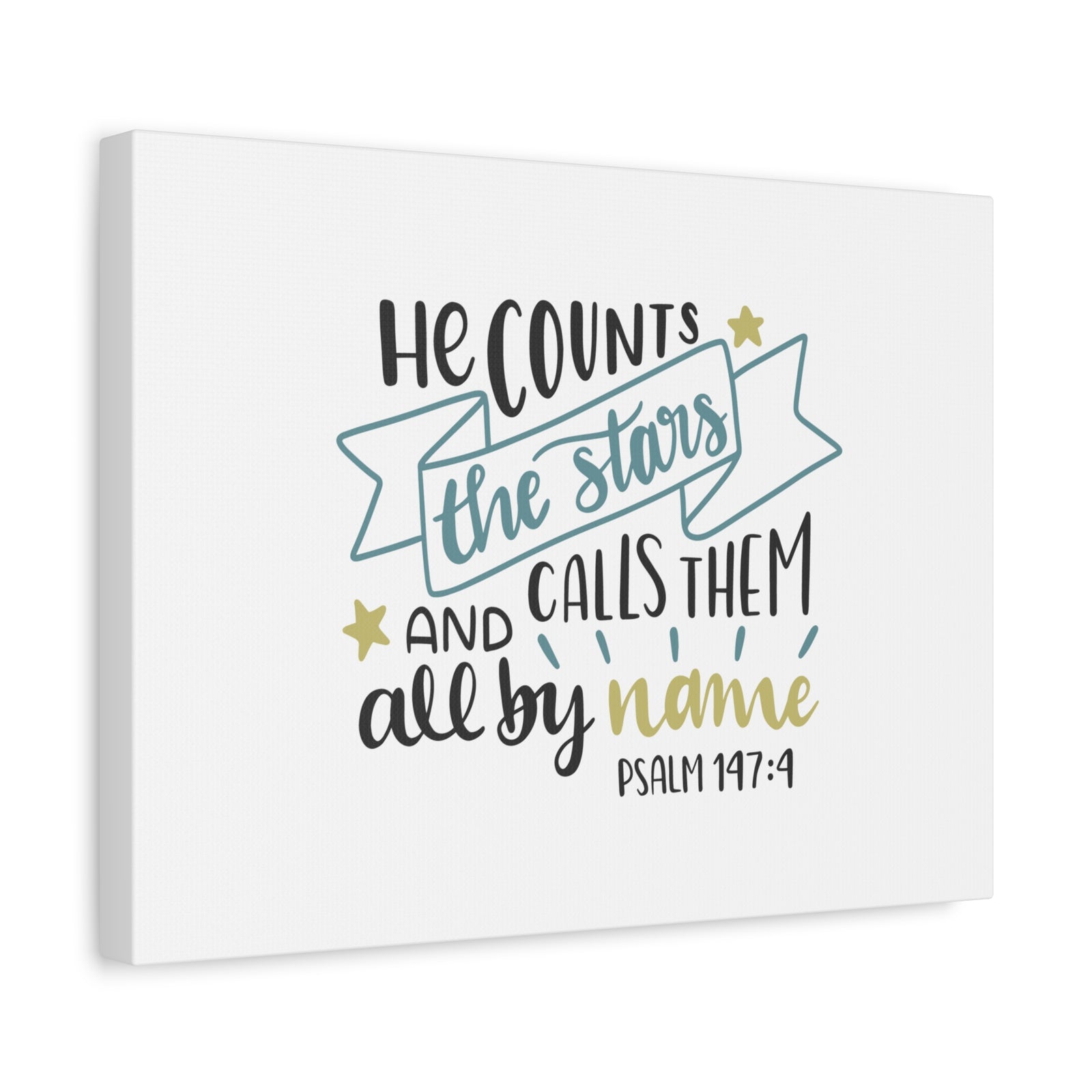 Scripture Canvas All By Name Psalm 147:4 Christian Wall Art Bible Verse Print Ready to Hang-Express Your Love Gifts