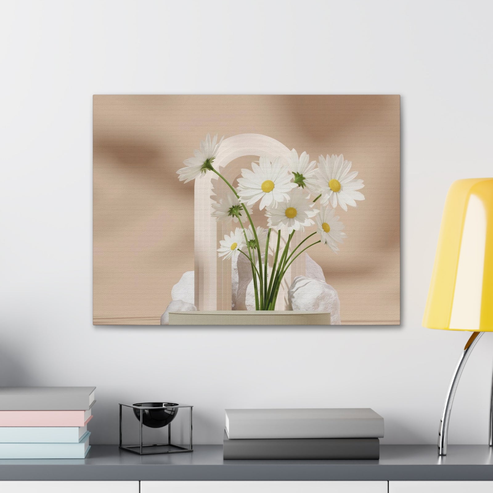 Daisy Flower and White Rocks Flower Canvas Wall Art for Home Decor Ready-to-Hang-Express Your Love Gifts