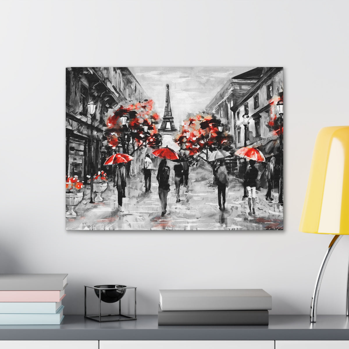 Eiffel Tower Street View Umbrella Paris France Canvas Artwork High-Quality Breathtaking French City for Home Decor Ready to Hang-Express Your Love Gifts