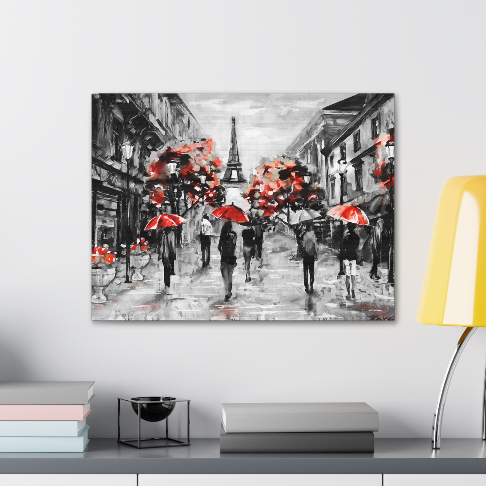 Eiffel Tower Street View Umbrella Paris France Canvas Artwork High-Quality Breathtaking French City for Home Decor Ready to Hang-Express Your Love Gifts