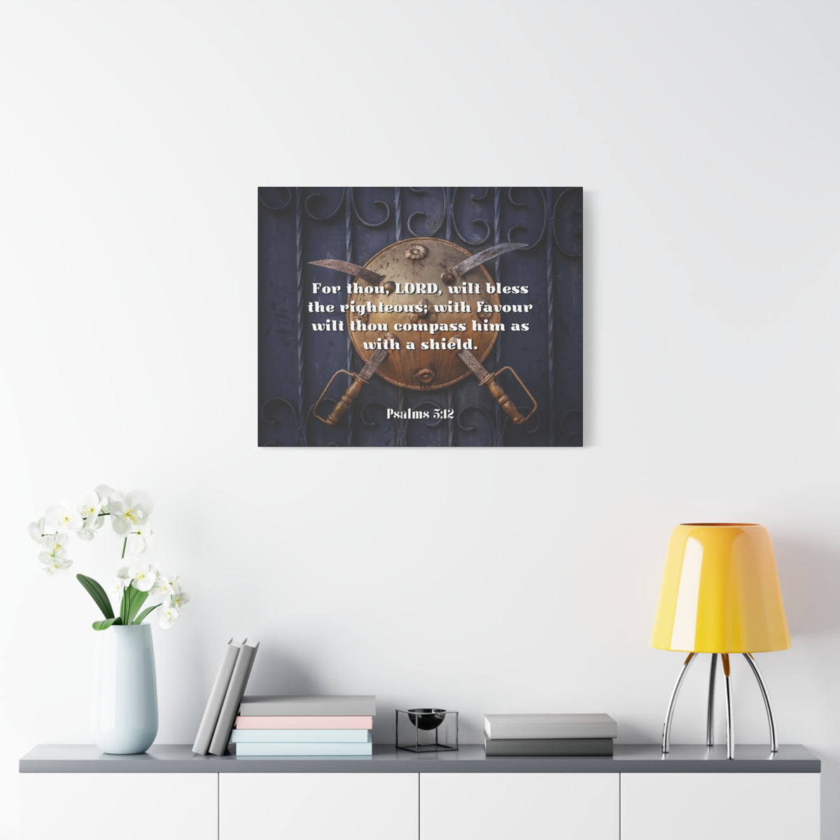 Scripture Canvas Bless The Righteous Psalm 5:12 Christian Wall Art Bible Verse Print Ready to Hang-Express Your Love Gifts