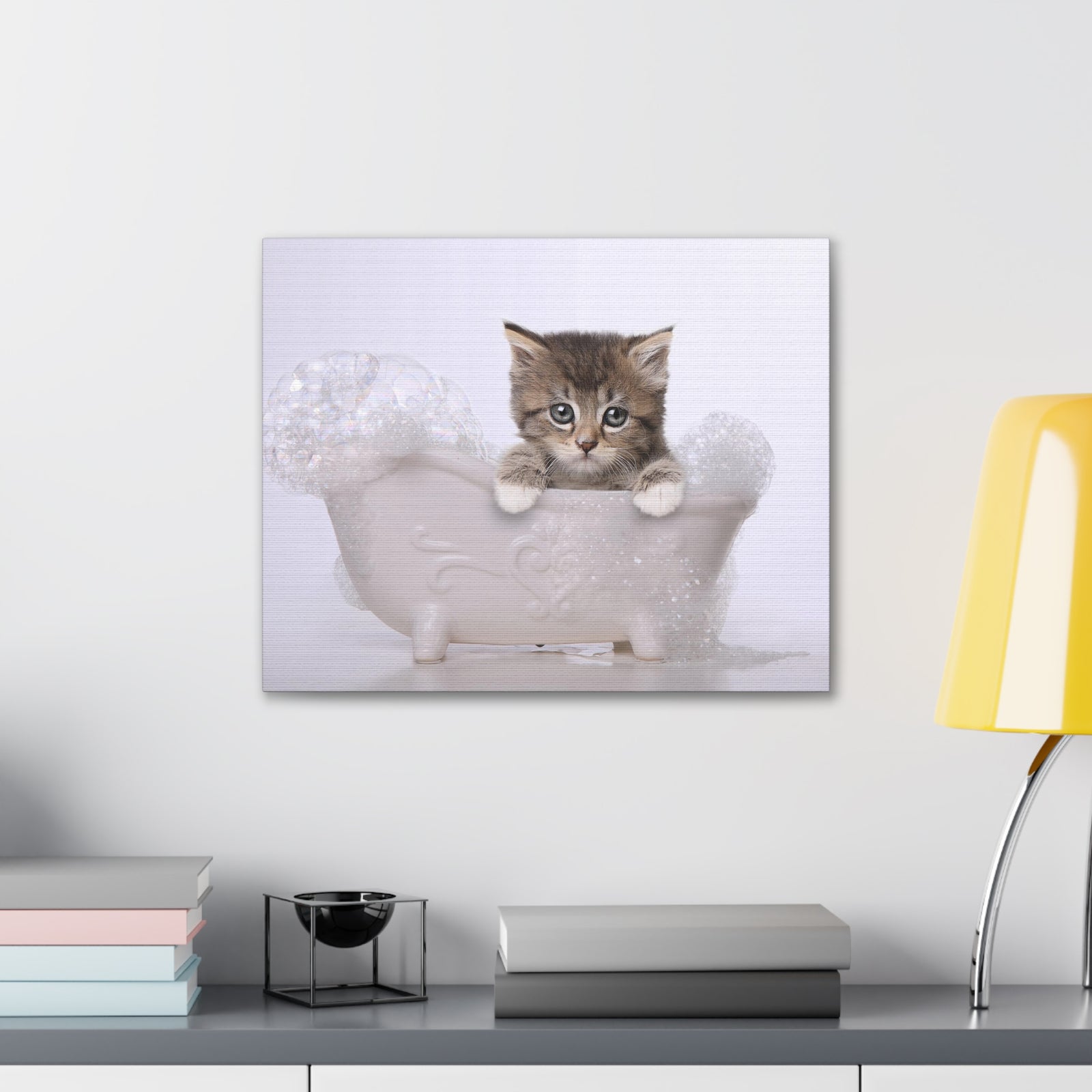 Cute Main Coon Kitten Bathee Canvas Wall Art for Home Decor Ready-to-Hang-Express Your Love Gifts