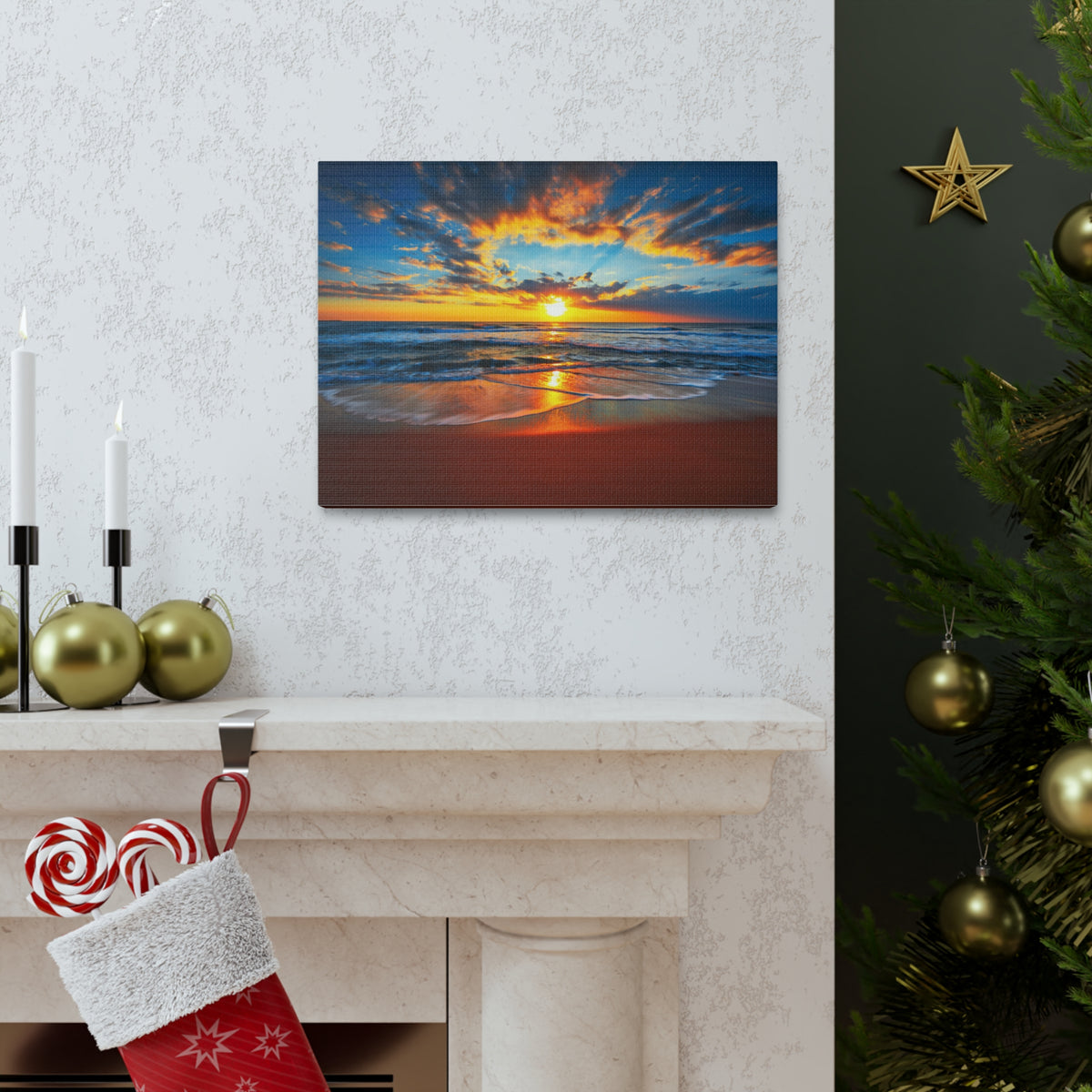 Sunrise On The Beach Ocean Canvas Wall Art for Home Decor Ready-to-Hang-Express Your Love Gifts