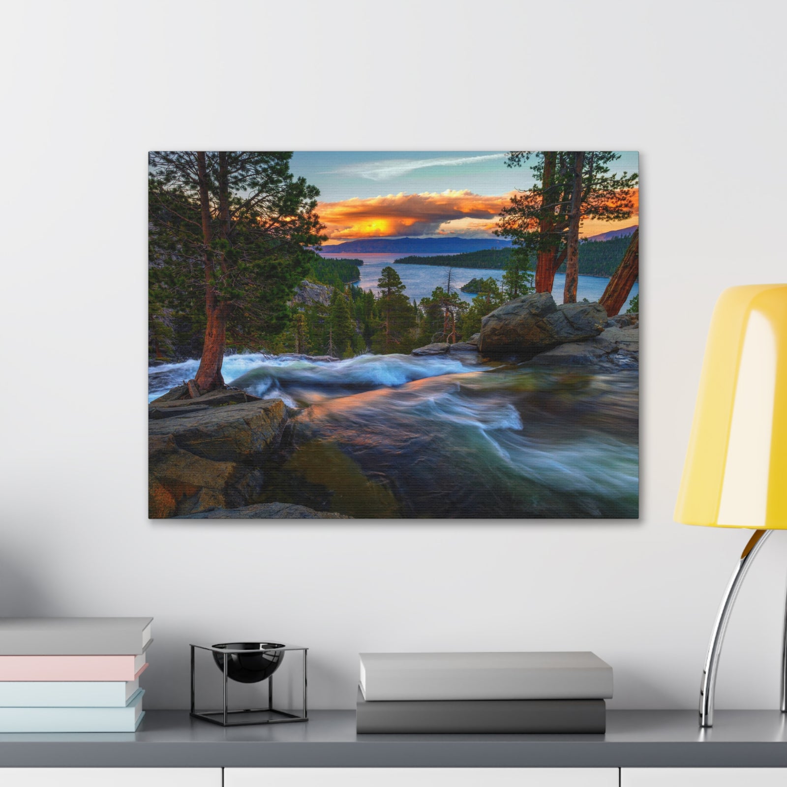 Water Rushing Lake Sunset Nature Wilderness Photography Canvas Wall Art for Home Decor Ready-to-Hang-Express Your Love Gifts