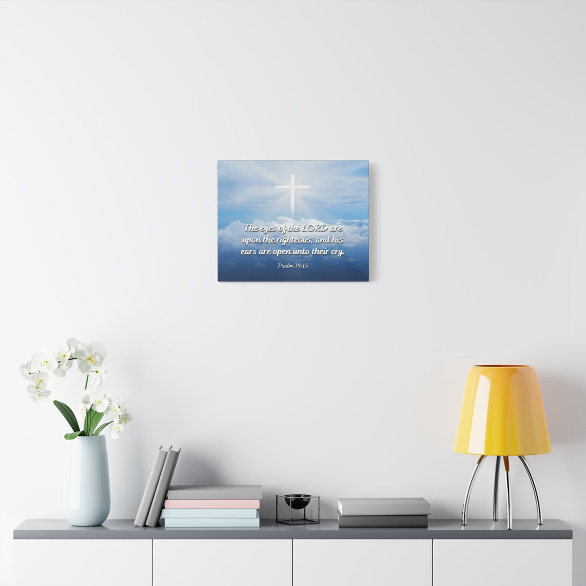Scripture Canvas The Righteous Psalm 34:15 Christian Wall Art Bible Verse Print Ready to Hang-Express Your Love Gifts