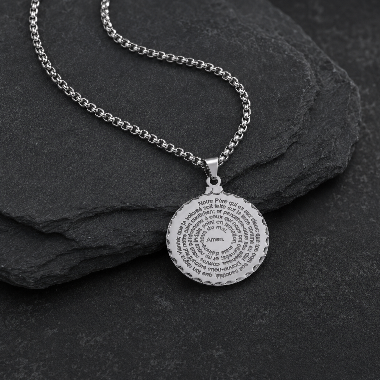 Men's Notre Pere Prayer Pendant Stainless Steel 24" Chain-Express Your Love Gifts