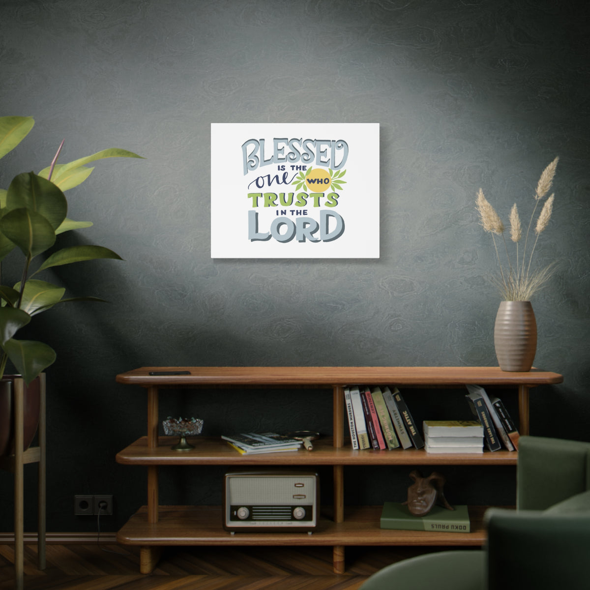Scripture Canvas Trust In The Lord Psalm 40:4 Pale Blue Christian Wall Art Bible Verse Print Ready to Hang-Express Your Love Gifts