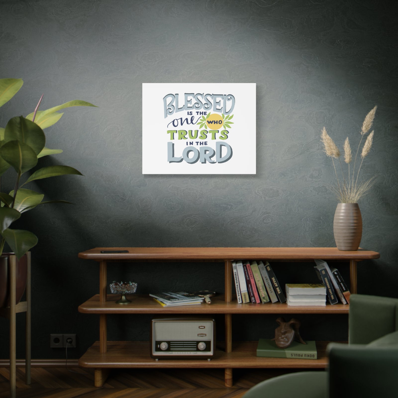 Scripture Canvas Trust In The Lord Psalm 40:4 Pale Blue Christian Wall Art Bible Verse Print Ready to Hang-Express Your Love Gifts
