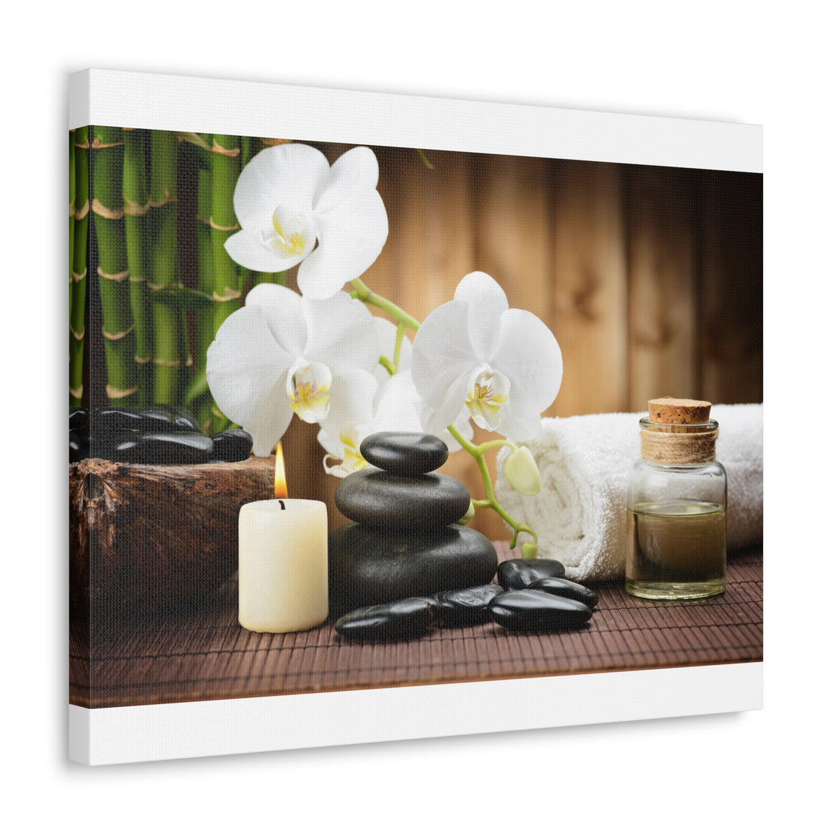 White Orchid and Bamboo Forest Floral Nature Photography Canvas Wall Art for Home Decor Ready-to-Hang-Express Your Love Gifts