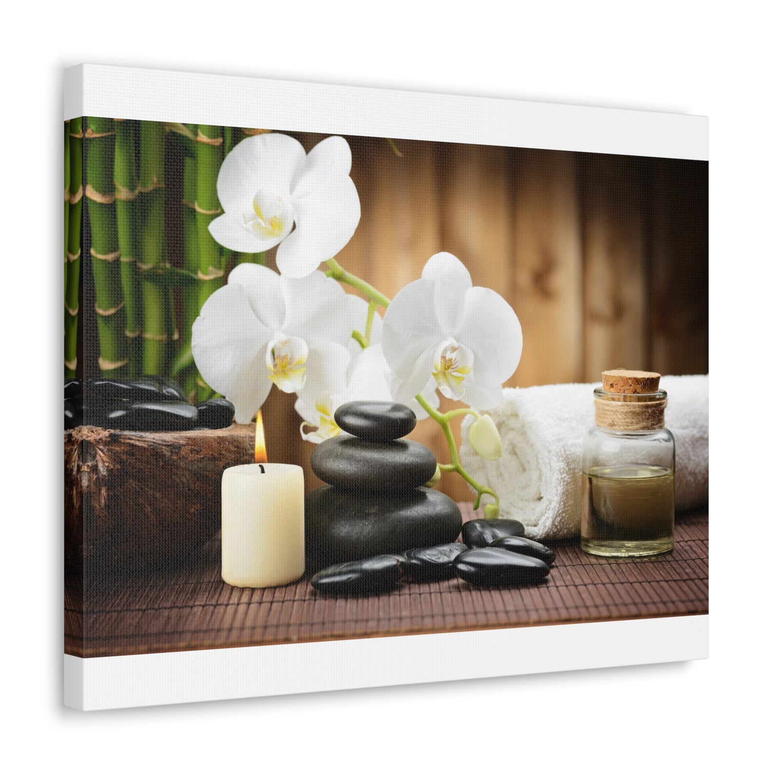 White Orchid and Bamboo Forest Floral Nature Photography Canvas Wall Art for Home Decor Ready-to-Hang-Express Your Love Gifts