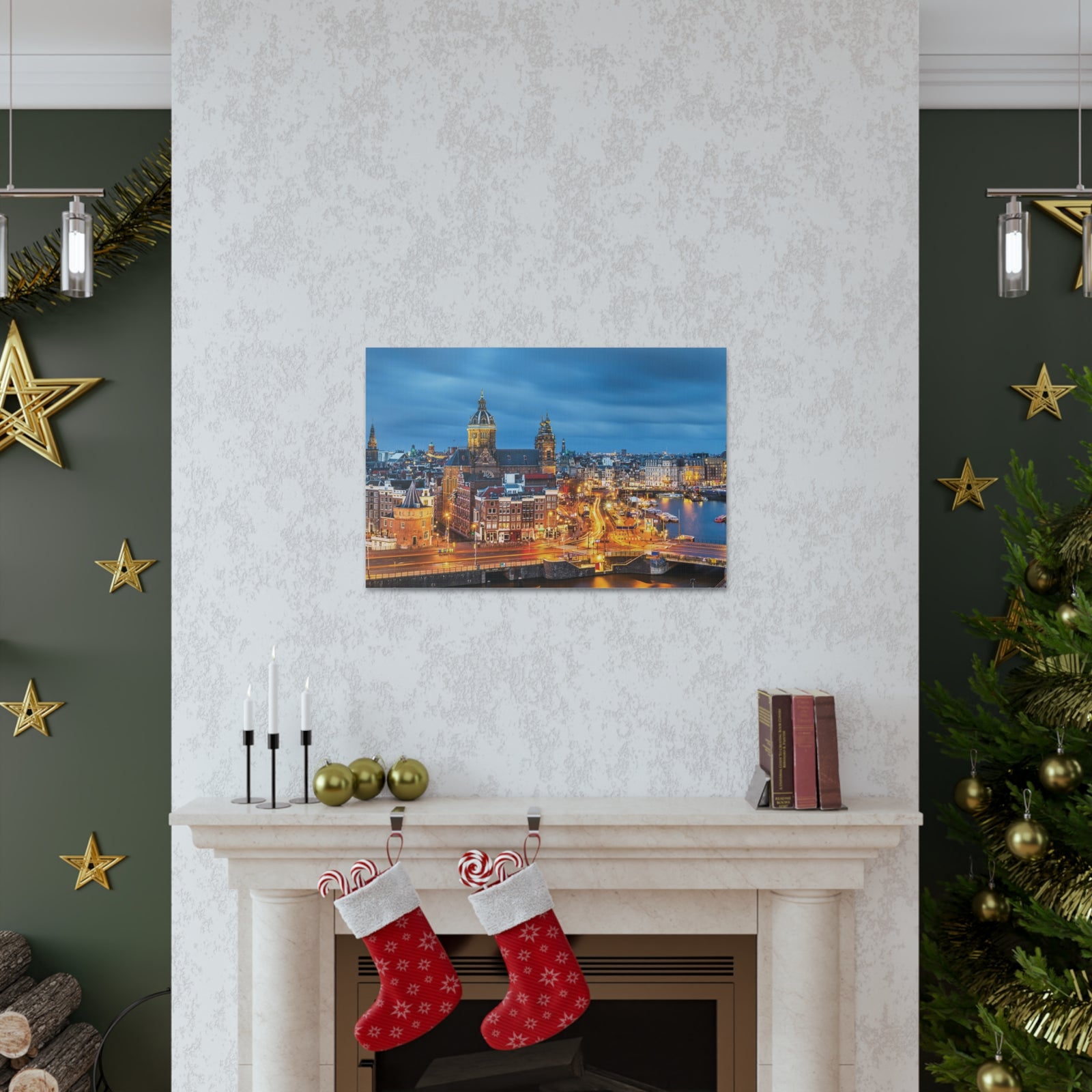 Amsterdam Night Skyline Canvas Artwork High-Quality Breathtaking Stunning Cityscape for Home Decor Ready to Hang-Express Your Love Gifts