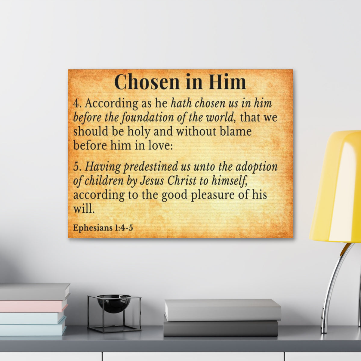 Scripture Walls Ephesians 1:4-5 Chosen in Christ Gold Bible Verse Canvas Christian Wall Art Ready to Hang Unframed-Express Your Love Gifts