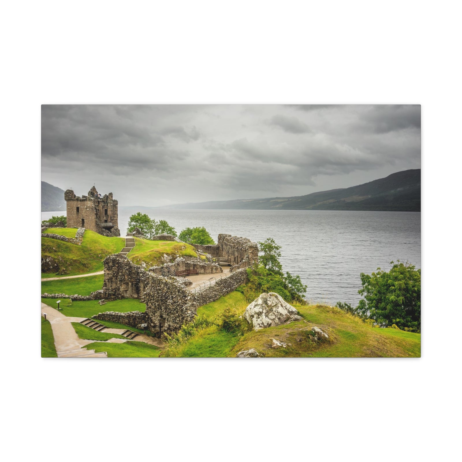Loch Ness Scotland Modern Ruins of Urquhart Castle Multicolor Scenic Nature Photography Canvas Home Office Decor Ready to Hang-Express Your Love Gifts