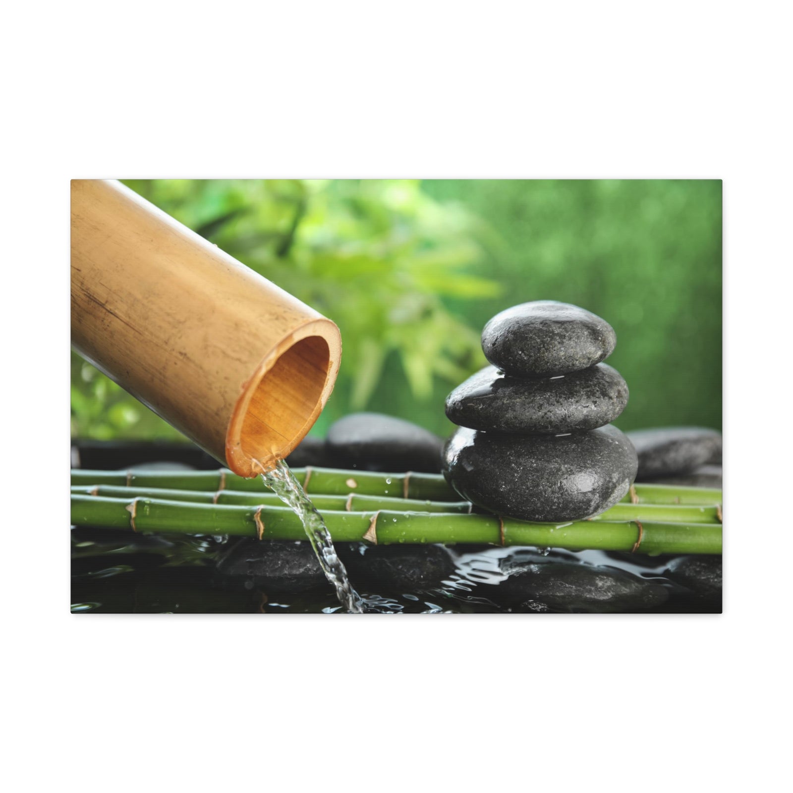 Traditional Bamboo Fountain Forest Floral Nature Photography Canvas Wall Art for Home Decor Ready-to-Hang-Express Your Love Gifts