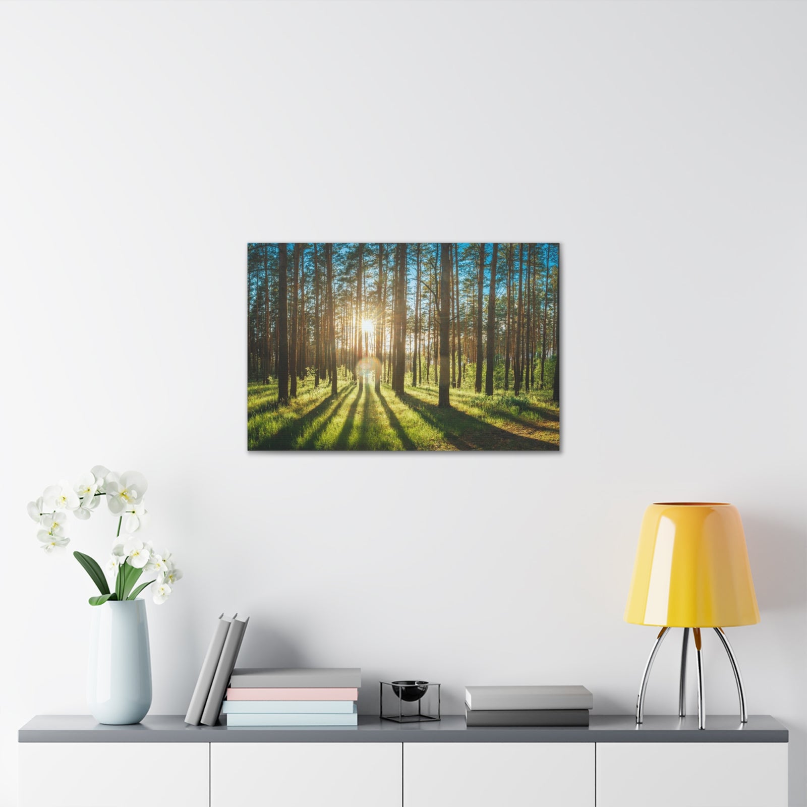 Forest Green Sunrise Nature Wilderness Photography Canvas Wall Art for Home Decor Ready-to-Hang-Express Your Love Gifts